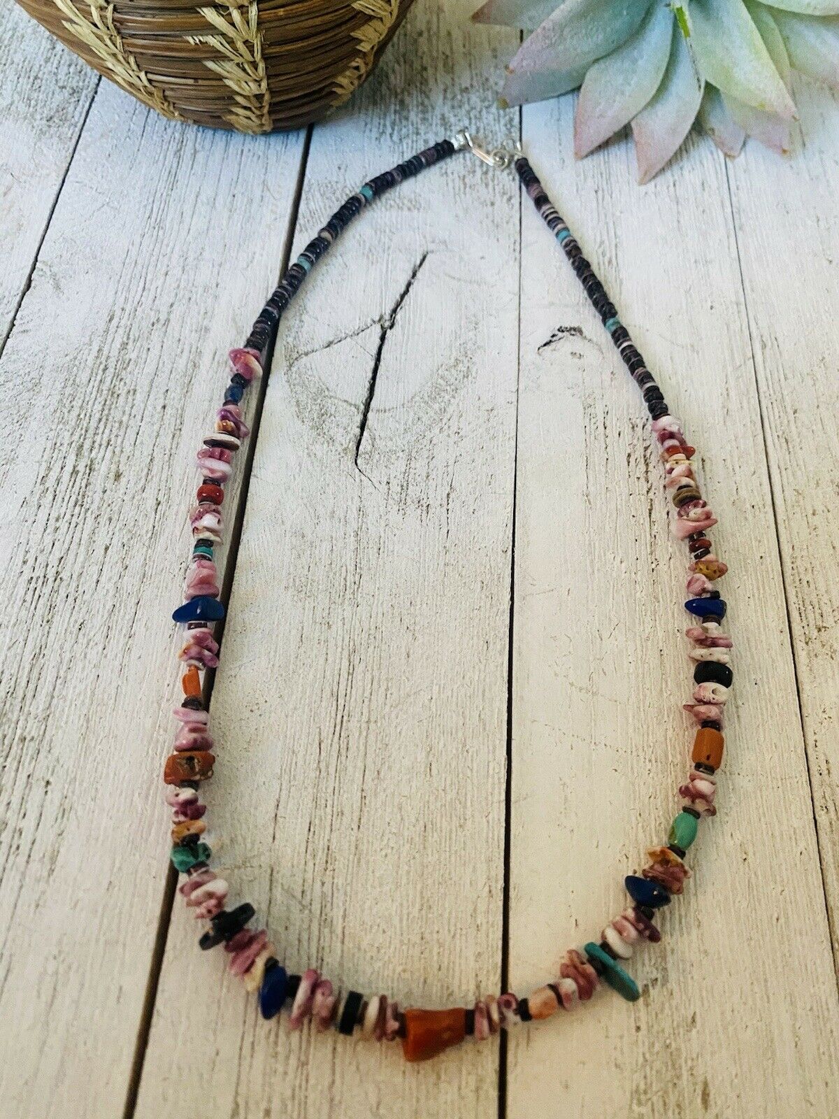 Multi Stone & Heishi Beaded 18 Inch Necklace