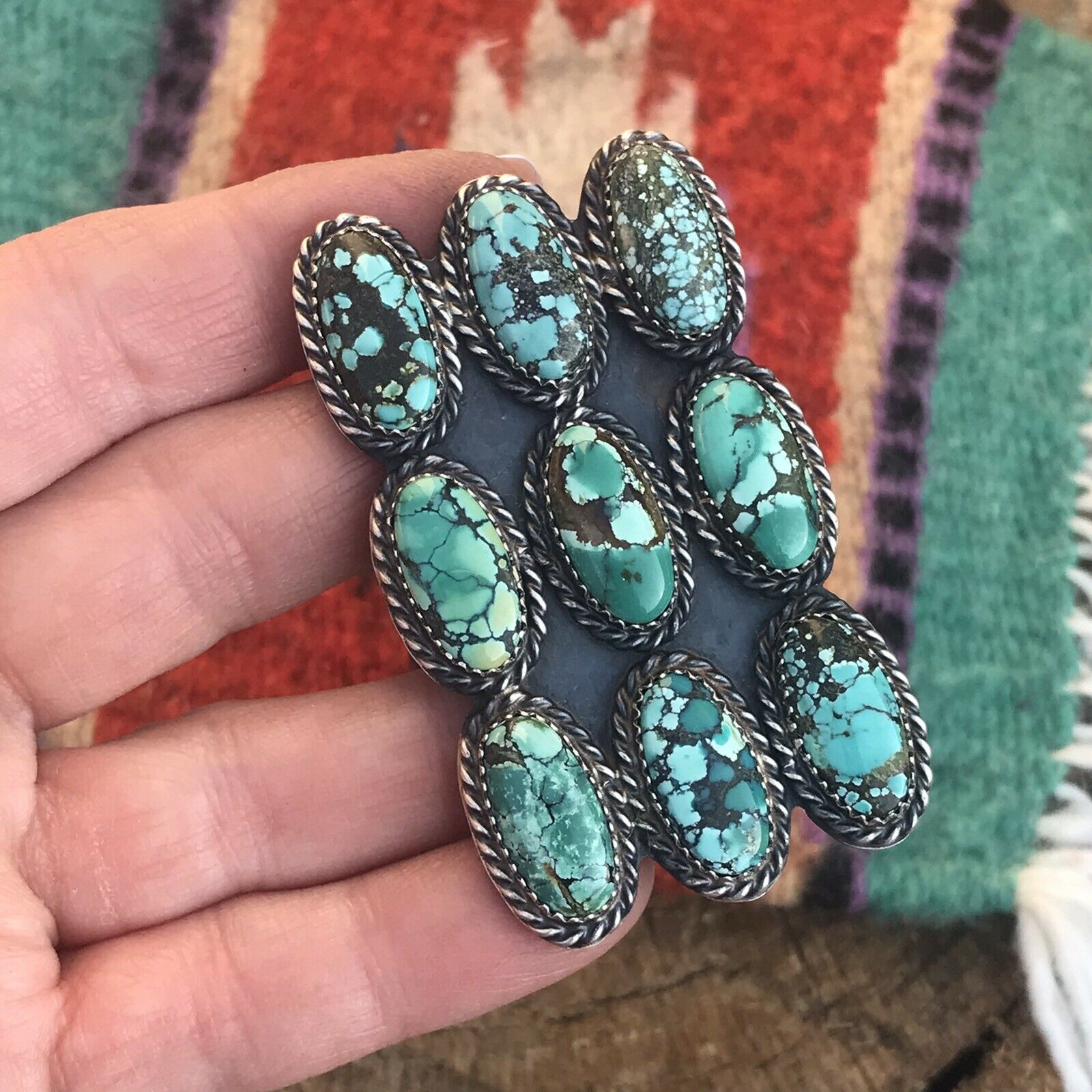 Handcrafted Tibetan Turquoise Sterling Silver Statement Ring Sz 8.5 Kevin Billah