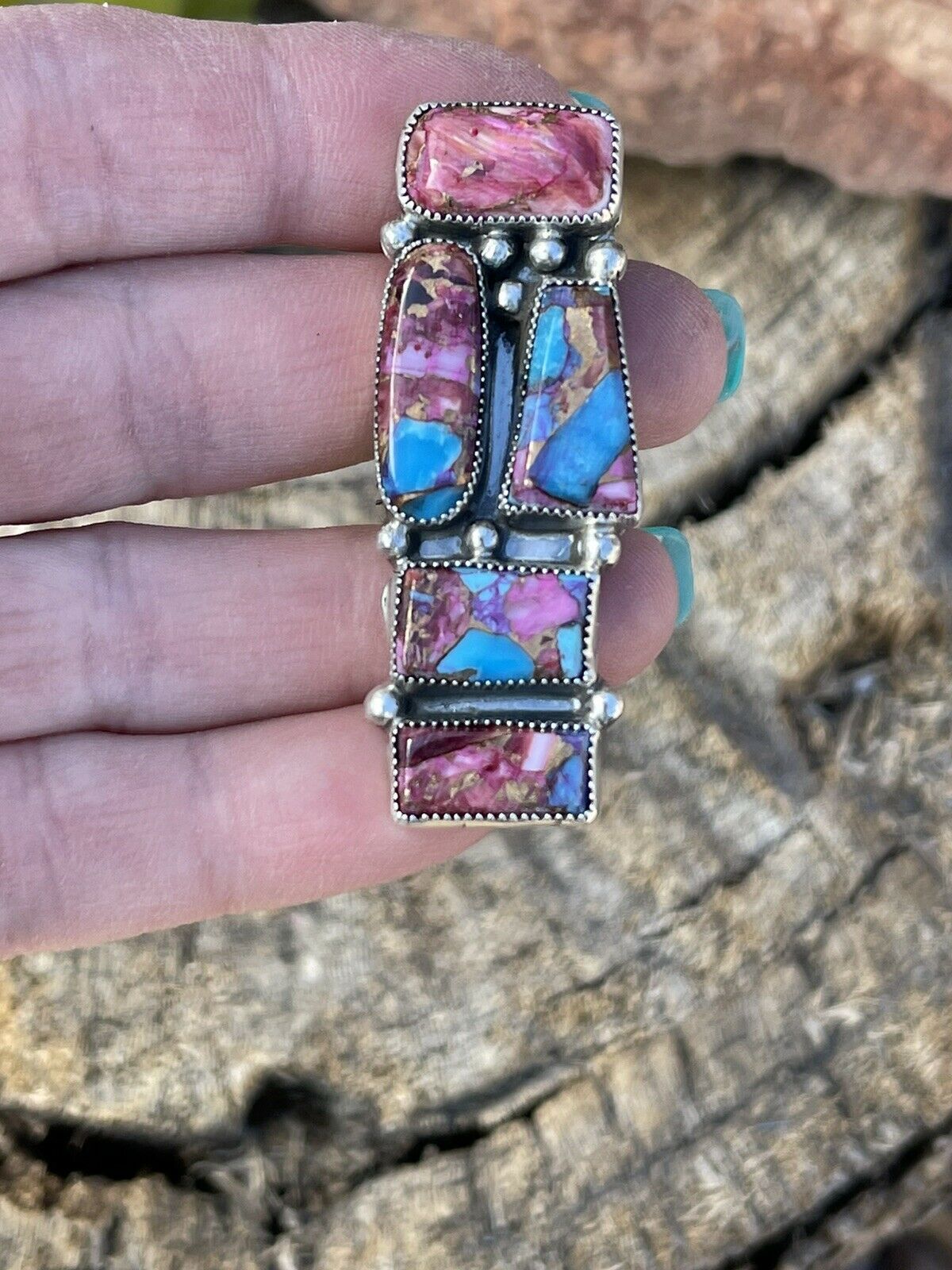 Handcrafted Pink Dream Mohave & Sterling Silver Ring Size 6