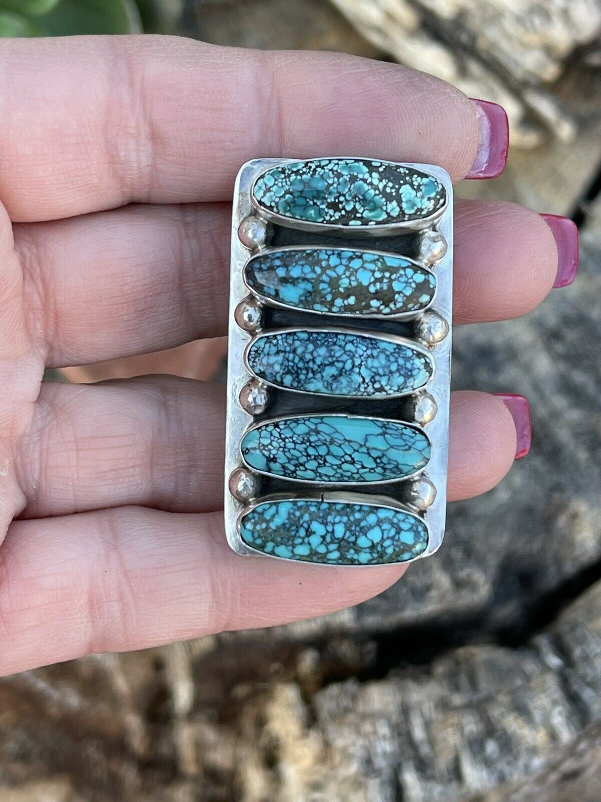 Handcrafted Blue Oval Turquoise & Sterling Silver Ring Sz 8 Signed