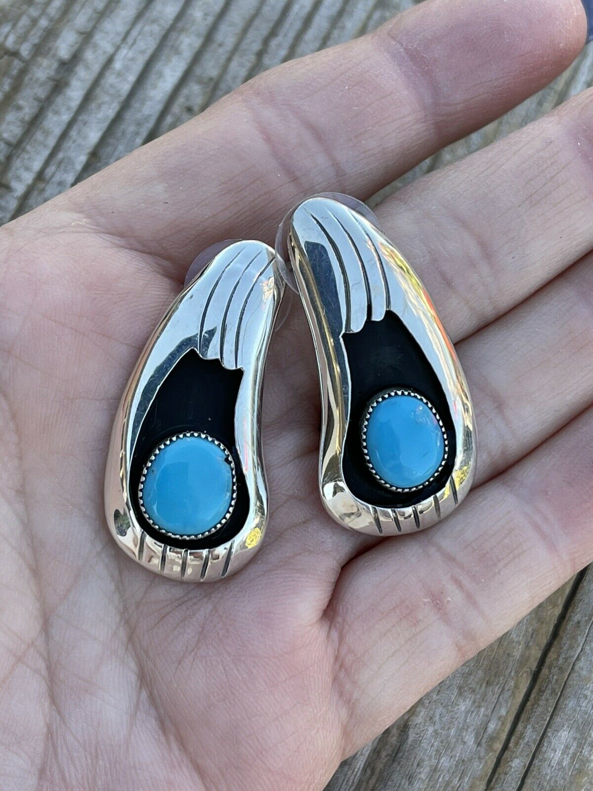 Handcrafted Turquoise And Sterling Silver Shadow Box Post Earrings