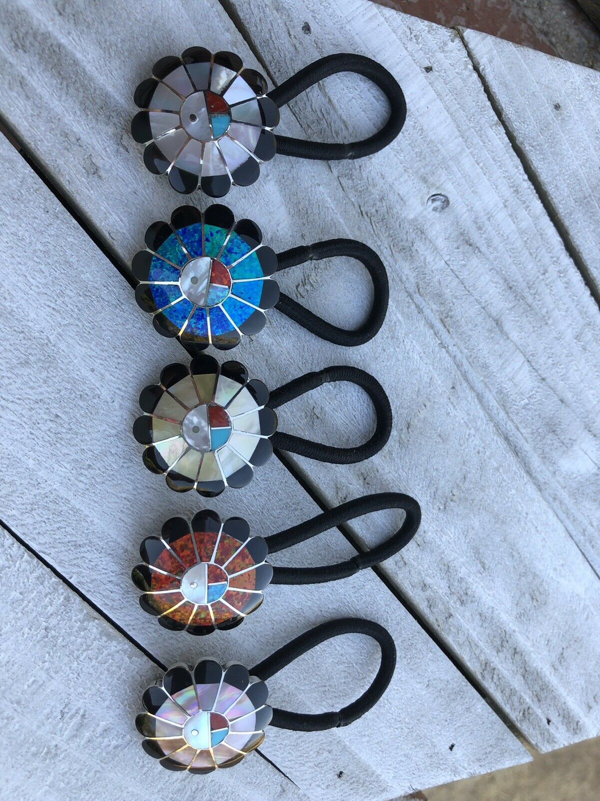 Handcrafted Sterling Silver and Multi Stone Sunface Hair Tie