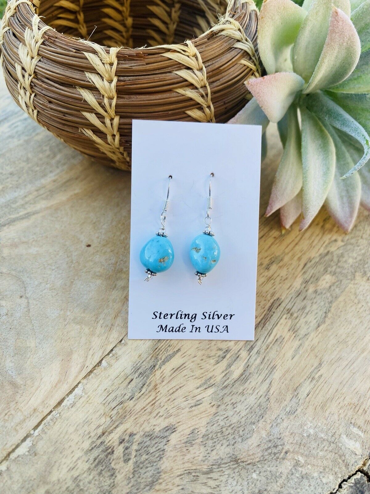 Handcrafted Sterling Silver & Turquoise Bead Dangle Earrings