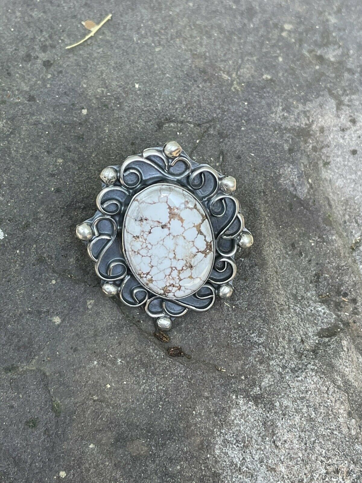 Handcrafted Swirl Statement Sterling Silver Wild Horse Oval Ring Sz 6