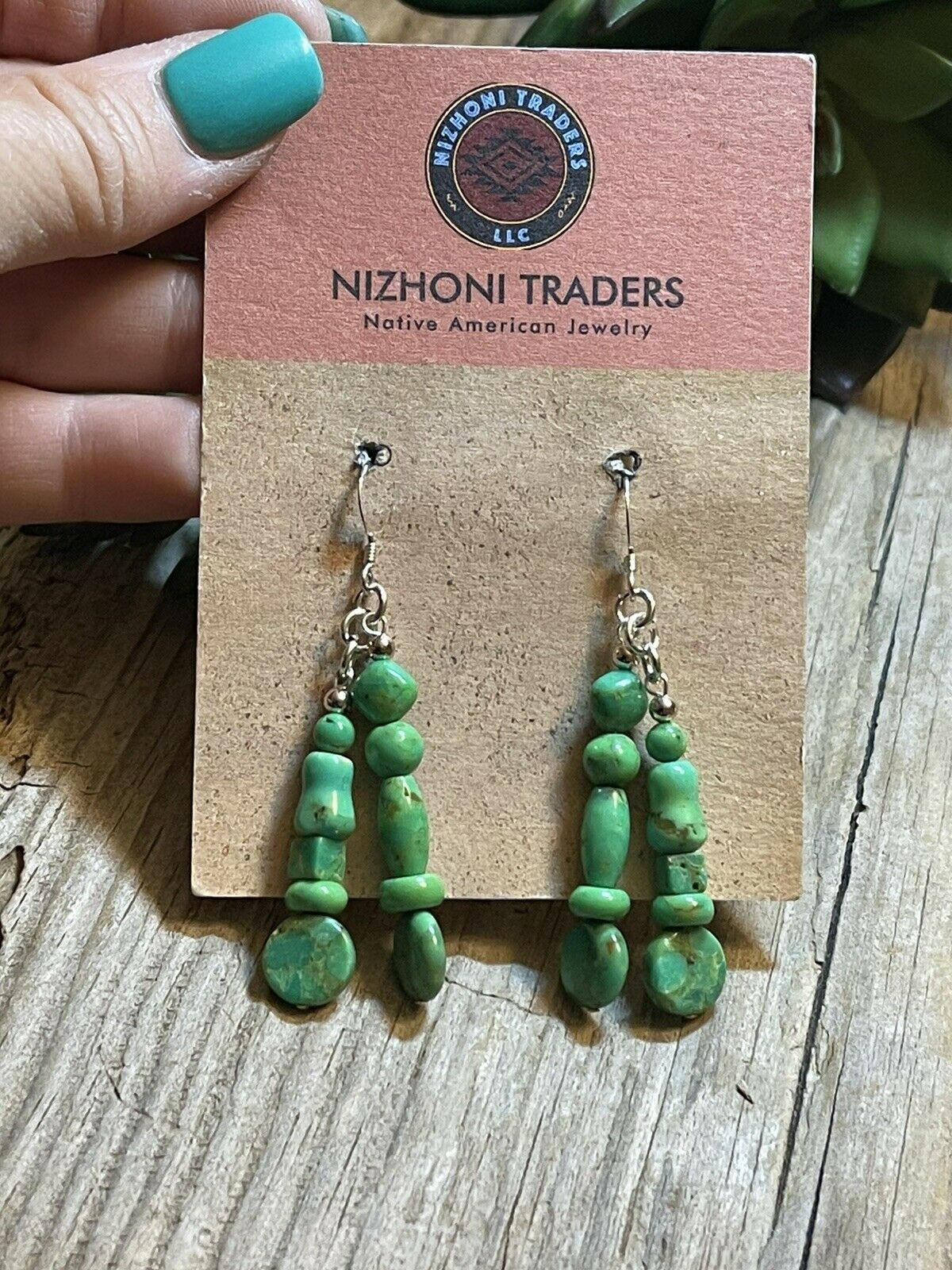 Handcrafted Sterling Dyed Green Kingman Turquoise Multi Bead Earrings