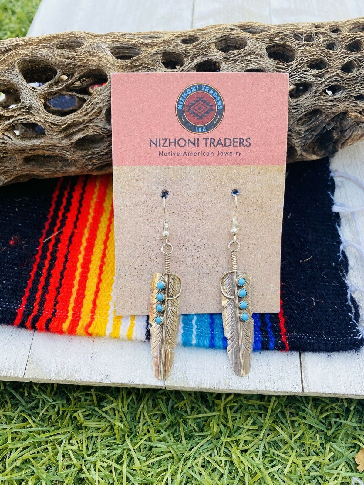 Handcrafted Turquoise & Sterling Silver Feather Dangle Earrings