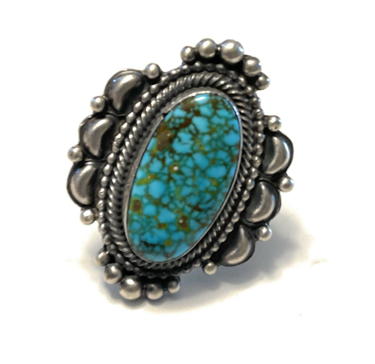 Handcrafted Sonoran Mountain Turquoise & Sterling Silver Statement Ring Size 8