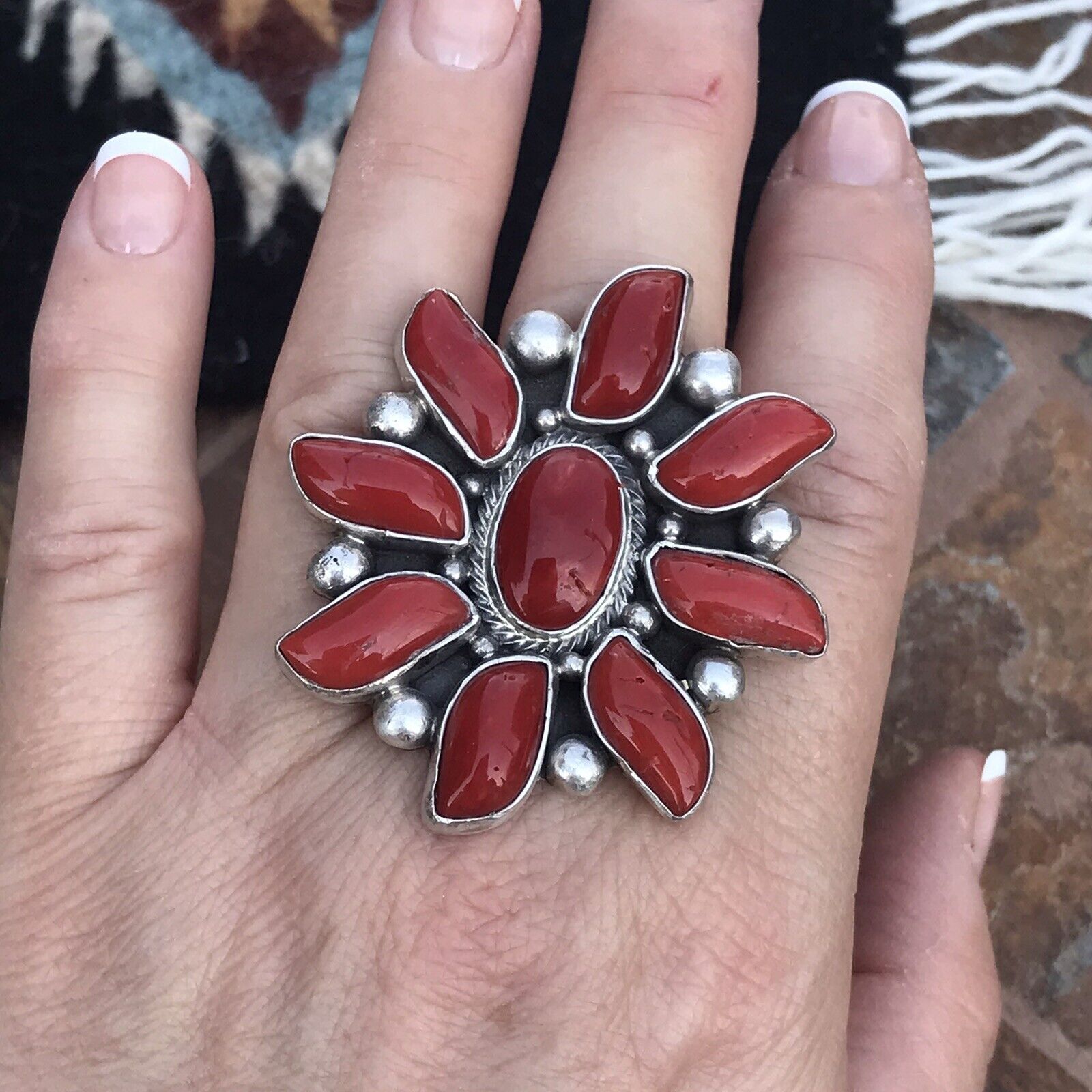 Handcrafted Sterling Silver Natural Red Coral Cluster Ring Lorenzo James
