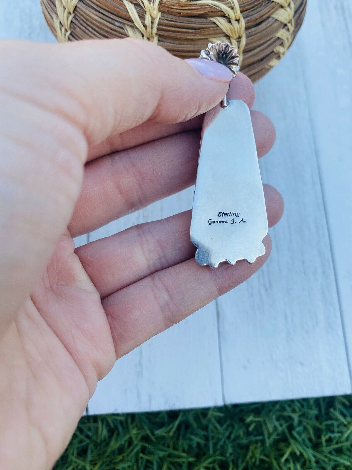 Handcrafted Sterling Silver, Purple Spiny & Turquoise Dangle Earrings Signed