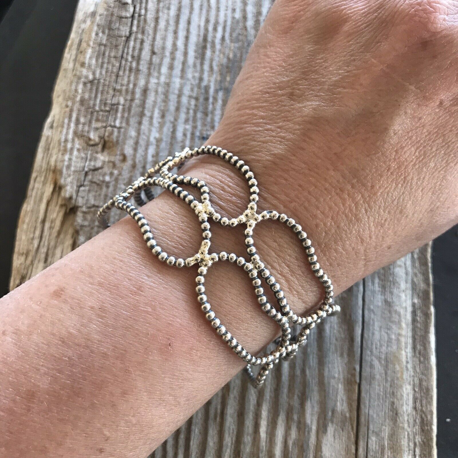 Handcrafted Bead Sterling Silver Bracelet Cuff