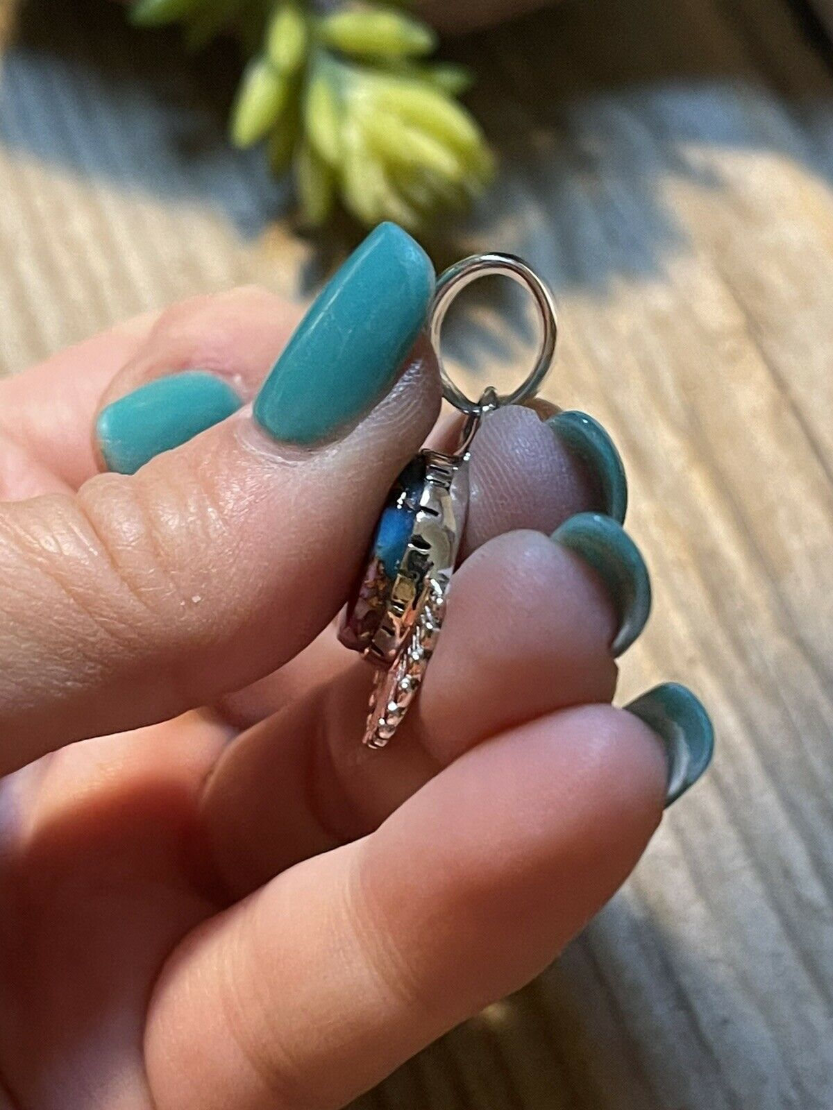 Handcrafted Pink Dream Mojave & Sterling Silver Fancy Fan Pendant