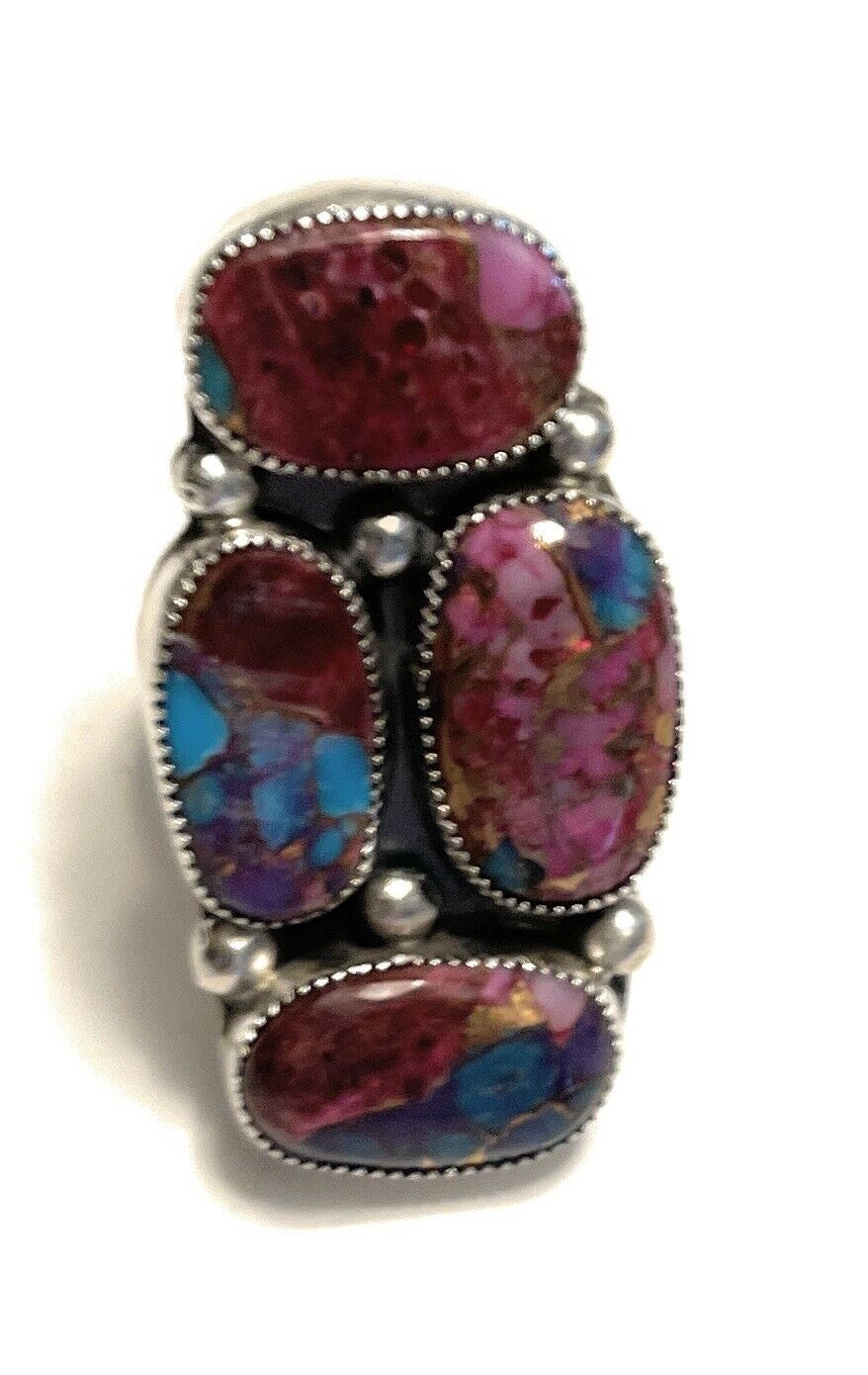 Handcrafted 4 stone Pink Dream Mohave & Sterling Silver Ring Size 6