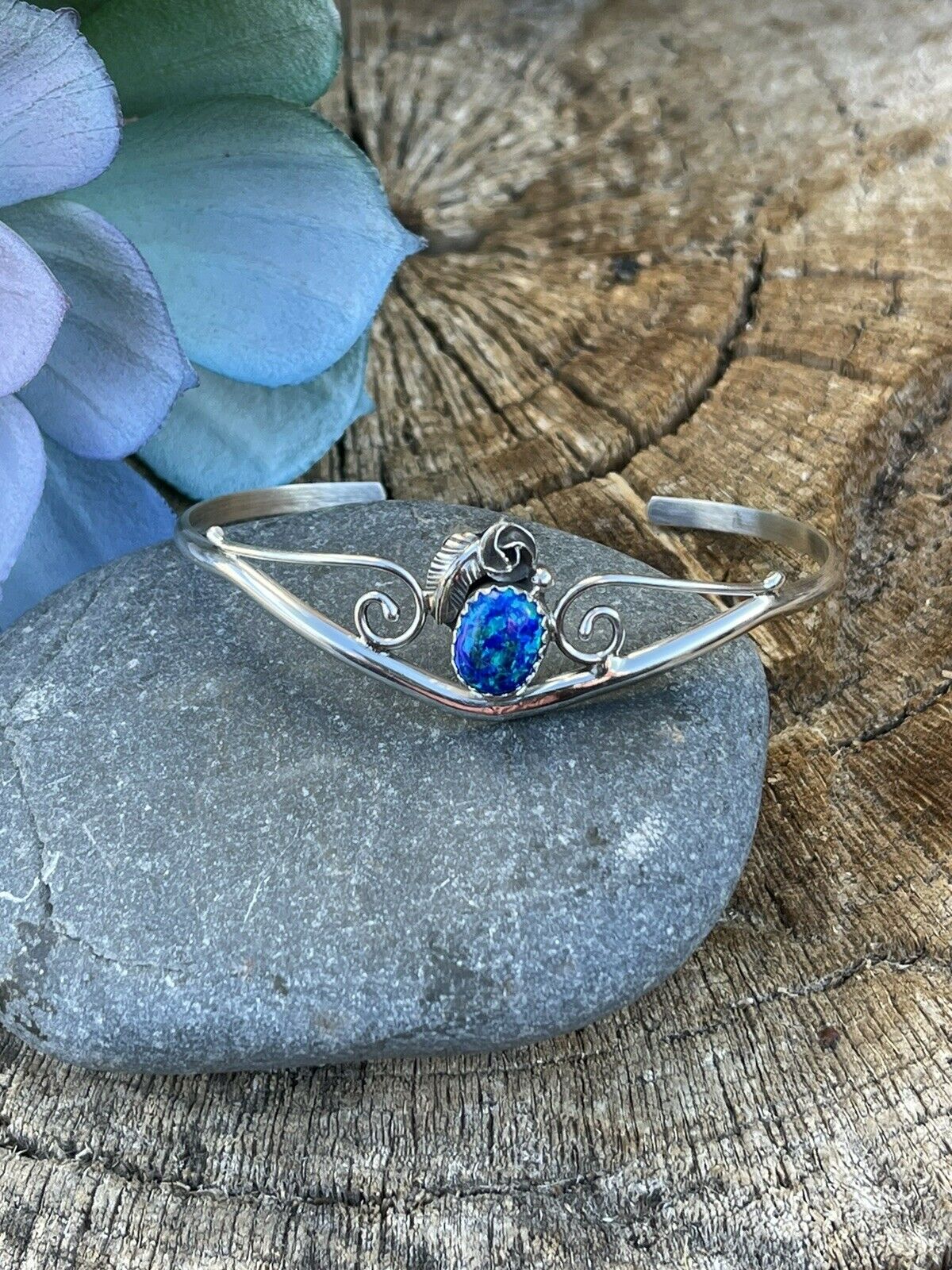 Handcrafted Sterling Silver Bright Blue Opal Bracelet