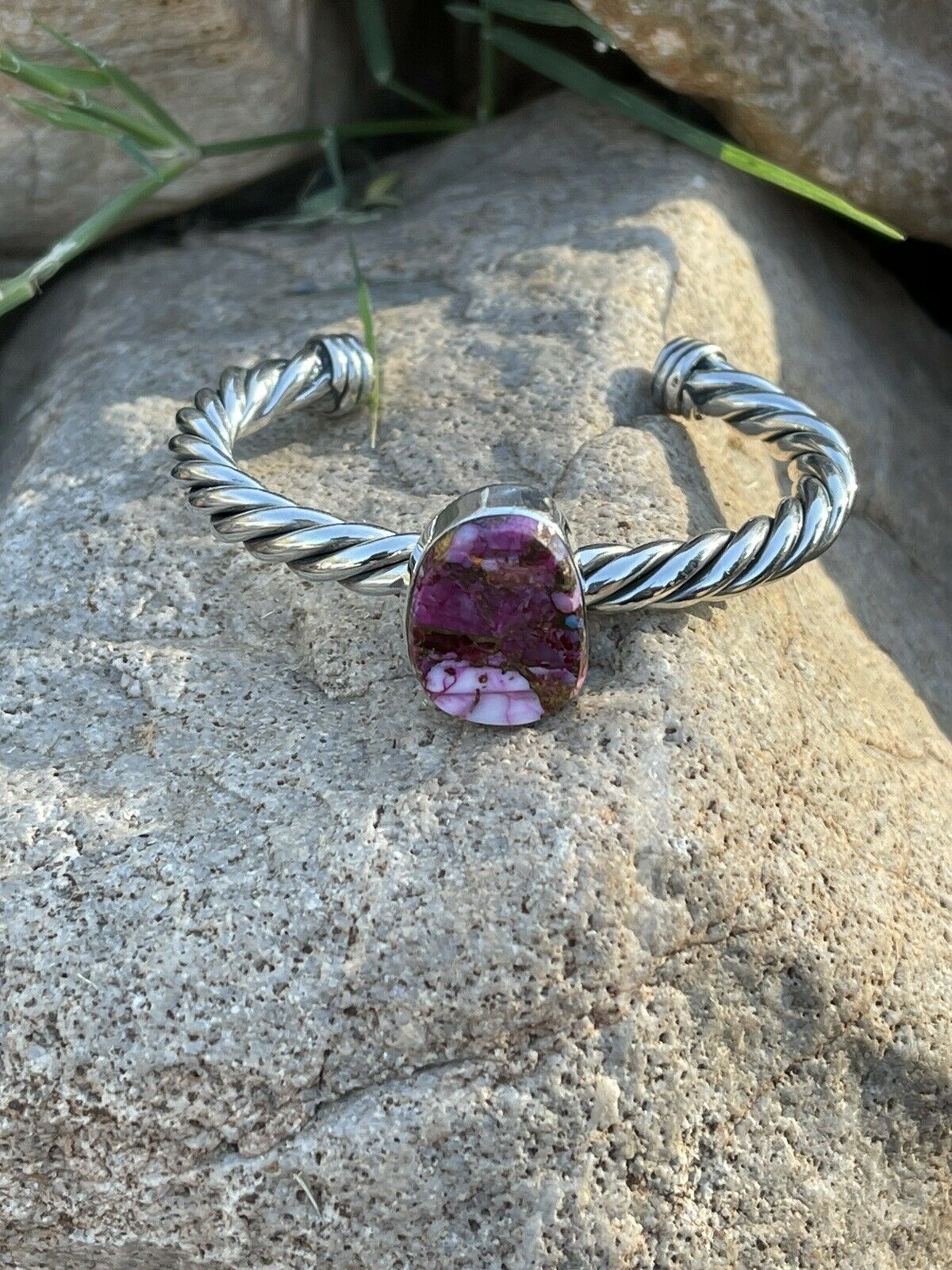 Handcrafted Pink Dream Mojave Sterling Silver Solid Twist Cuff