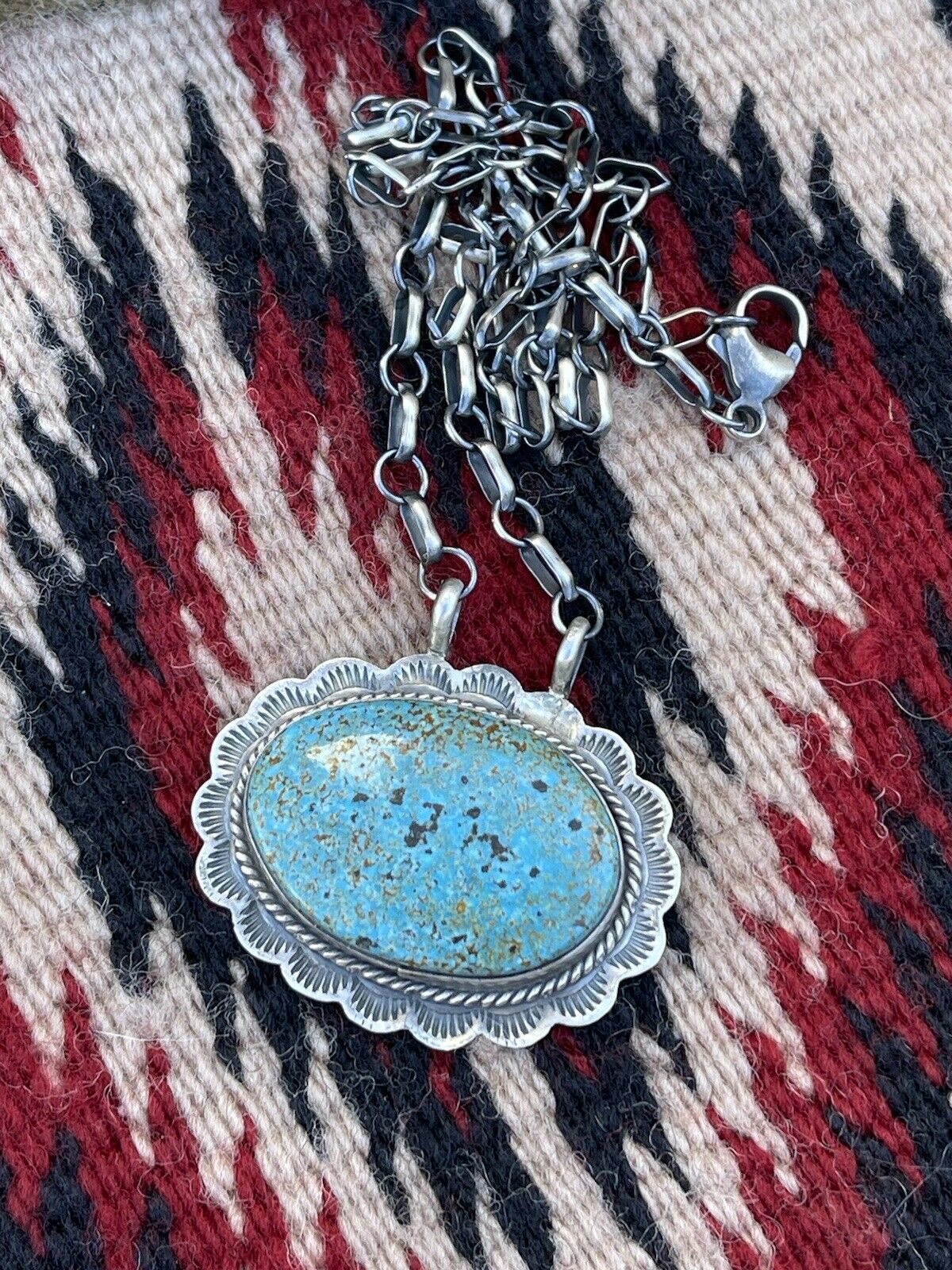 Handcrafted Sterling Silver & Royston Turquoise Stone Southwest Necklace Signed