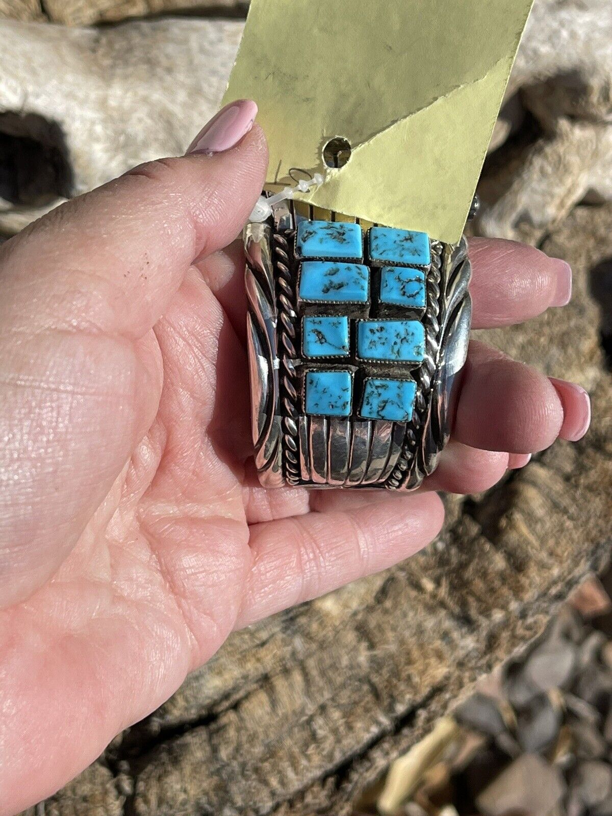 Vintage Navajo Sterling Silver & Kingman Turquoise Non Working Watch Bracelet