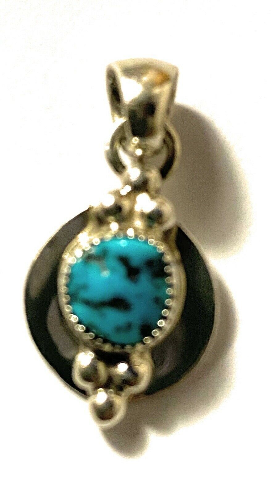 Handcrafted Handmade Sterling Silver & Kingman Turquoise Square Pendant Signed