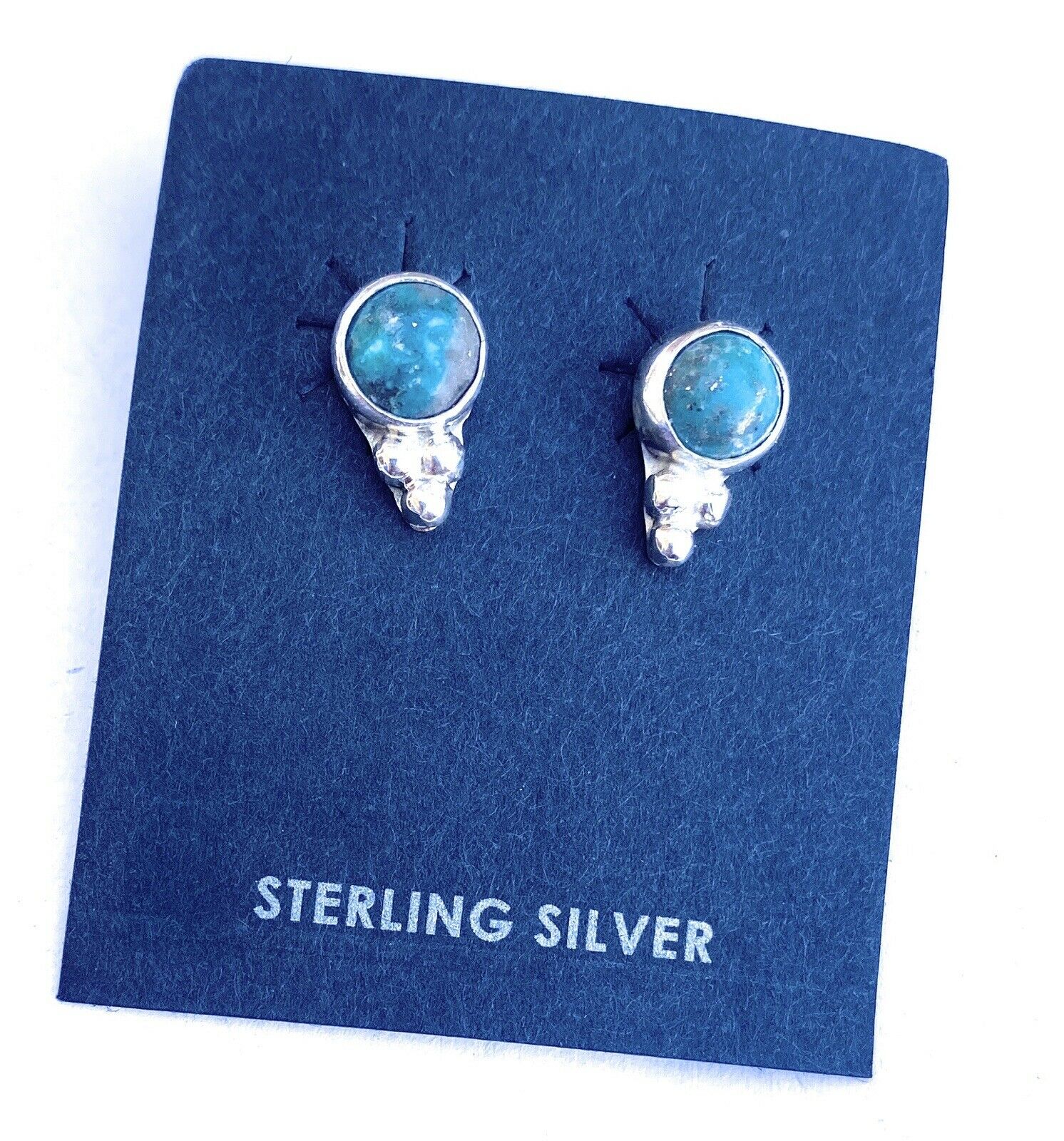 Handcrafted Sterling Silver And Turquoise Stud Earrings Signed