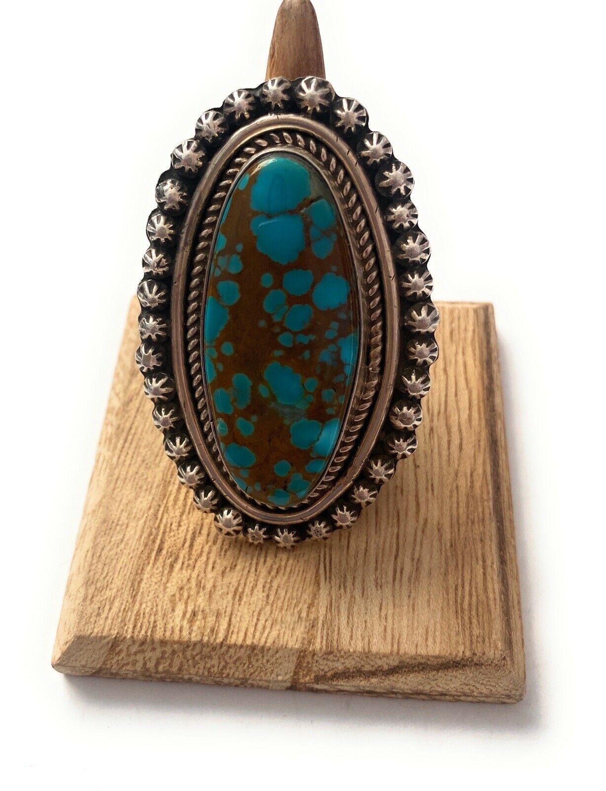 Handcrafted Number 8 Turquoise & Sterling Silver Ring Size 6 Signed