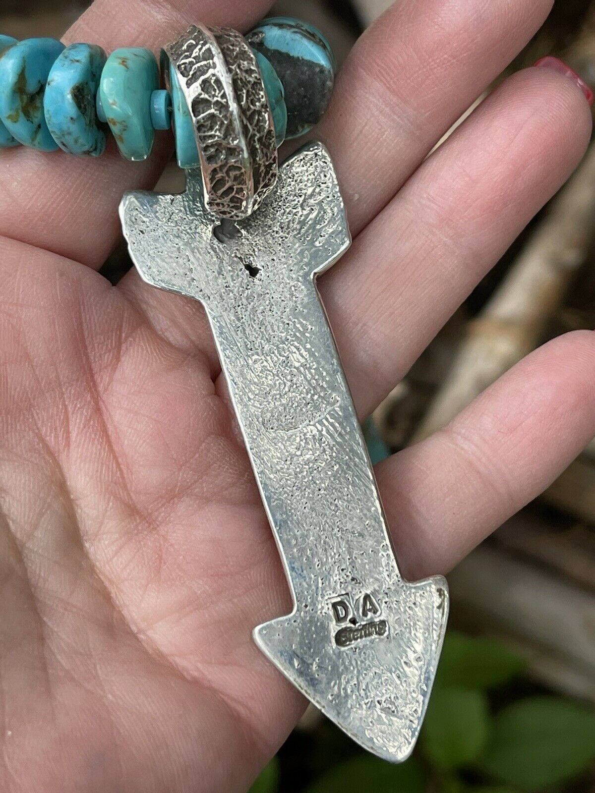 Natural Turquoise & Sterling Silver Tufa Cast Arrow Necklace