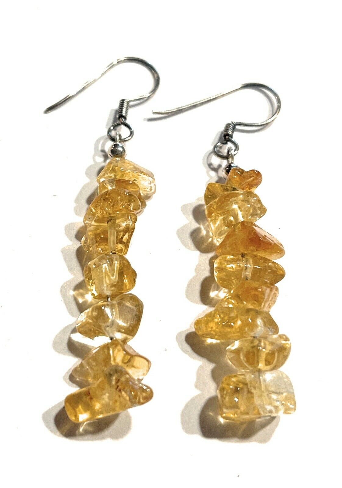 Handcrafted Sterling Silver Golden Quartz Chip Dangle Earrings