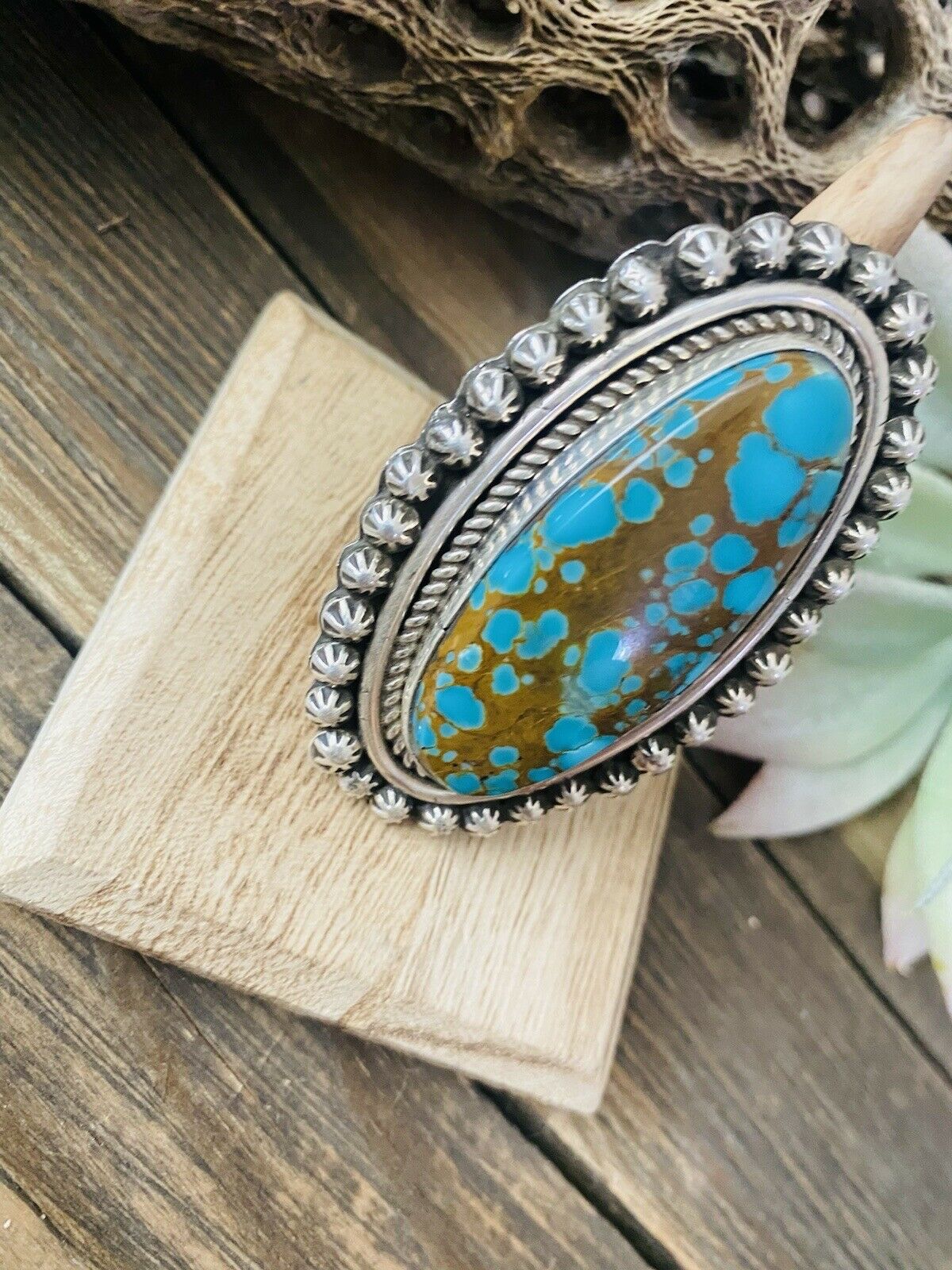 Handcrafted Number 8 Turquoise & Sterling Silver Ring Size 6 Signed