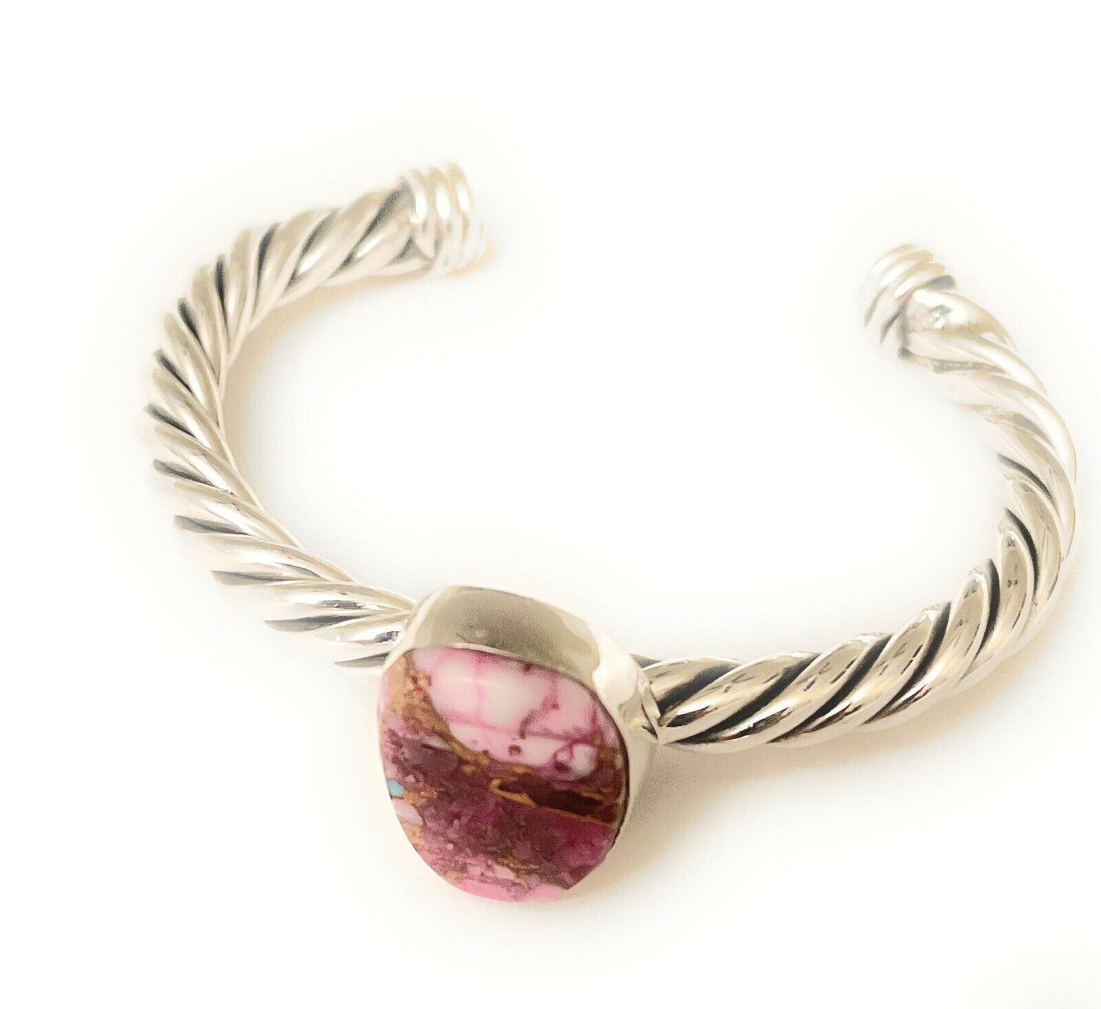 Handcrafted Pink Dream Mojave Sterling Silver Solid Twist Cuff