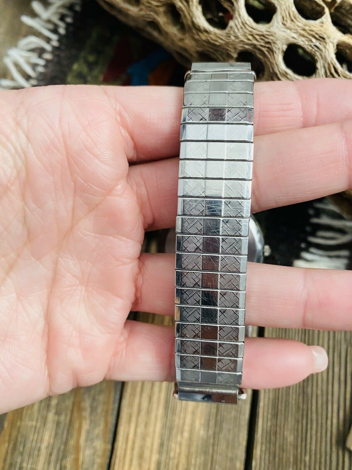 Handcrafted Old Pawn Vintage Onyx, Malachite, Opal & Sterling Silver Inlay Watch