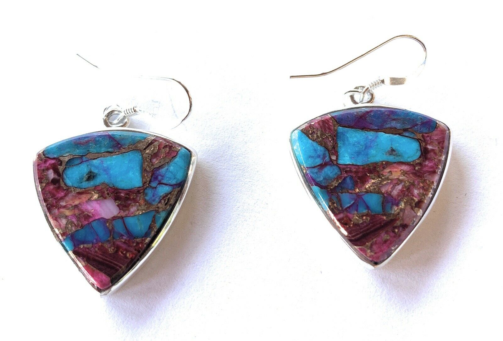 Handcrafted Pink Dream Mohave & Sterling Silver Slice of Pie Dangle Earrings