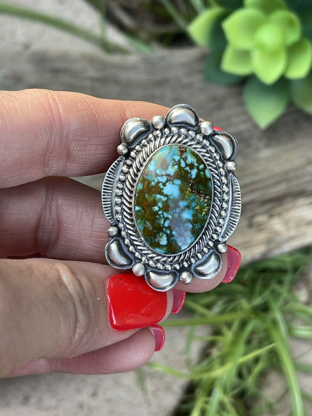 Handcrafted Sonoran Mountain Turquoise & Sterling Silver Statement Ring Sizes 7.5