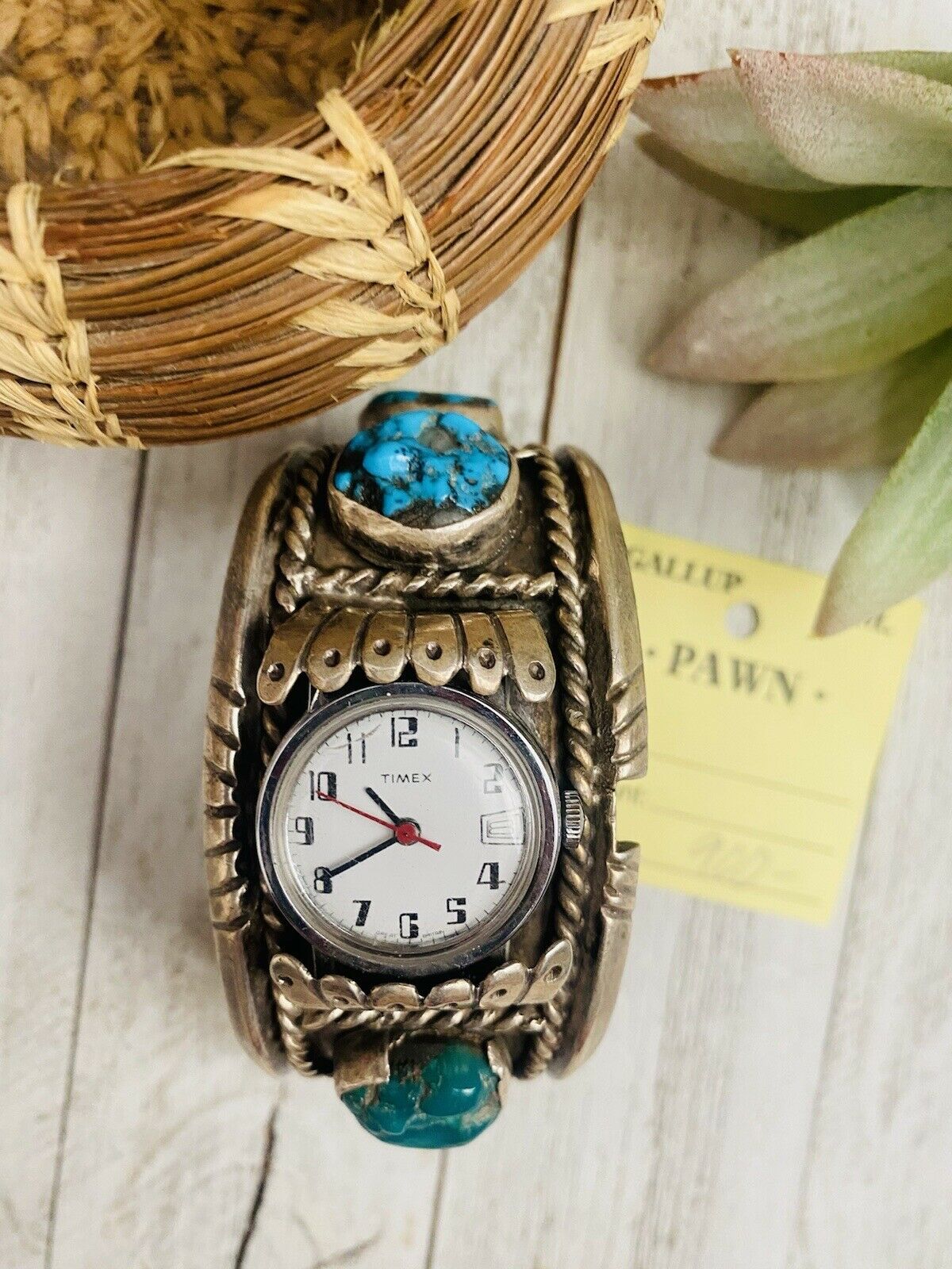 Handcrafted Old Pawn Vintage Kingman Turquoise & Sterling Silver Watch Cuff