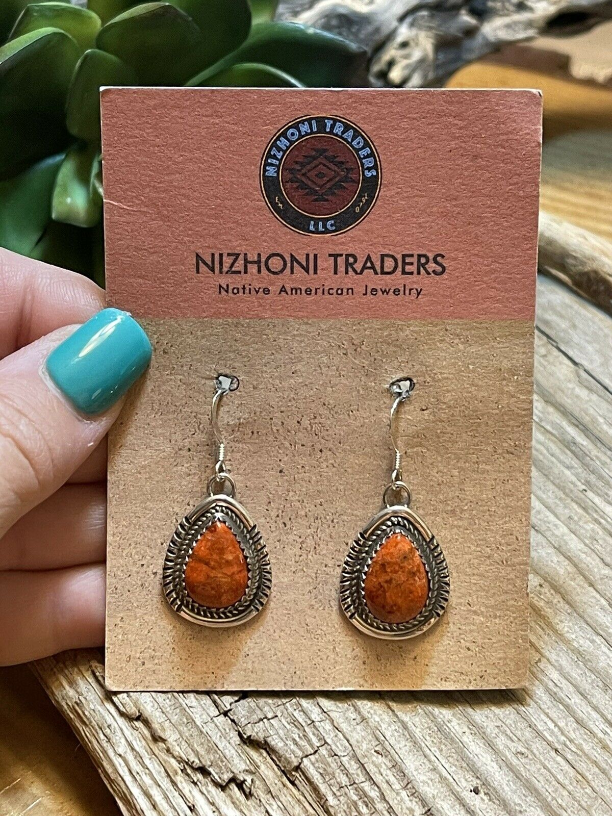 Handcrafted Sterling Silver Southwest Apple Coral Teardrop Earrings Signed G. Boyd