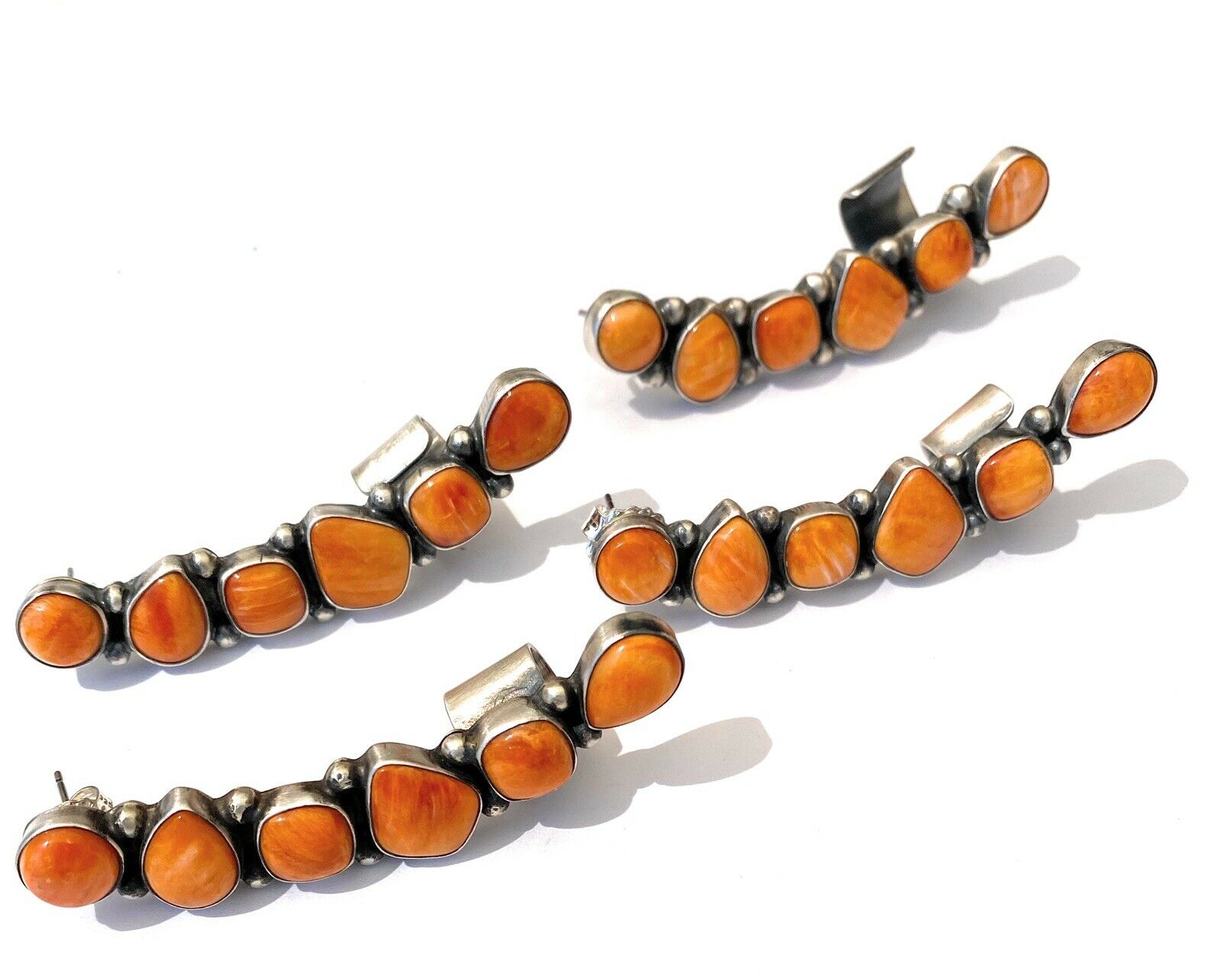 Handcrafted Sterling Silver & Spiny Oyster Cuff Earrings Signed