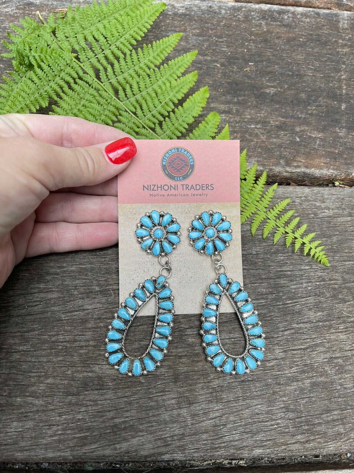 Handcrafted Natural Sleeping Beauty Turquoise Sterling Dangle Earrings artist AJW