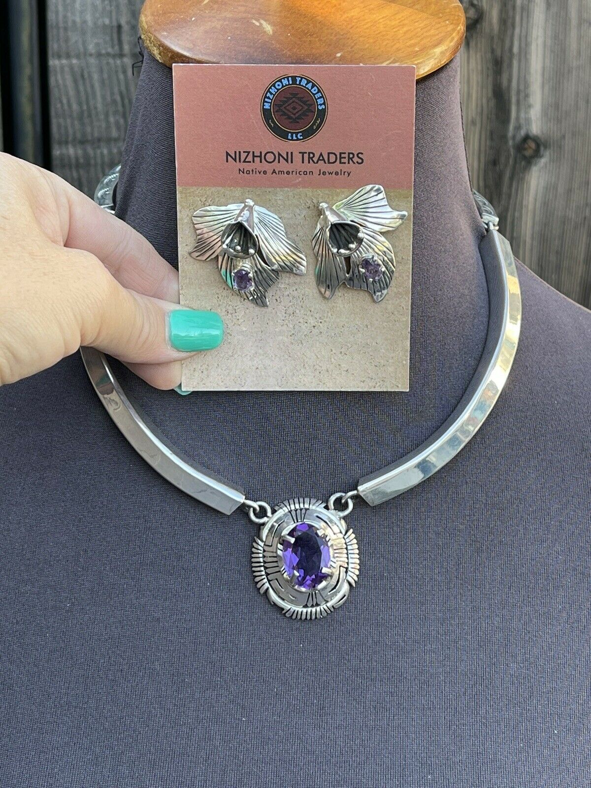 Handcrafted Vintage Amethyst & Sterling Silver Necklace and Earrings Set