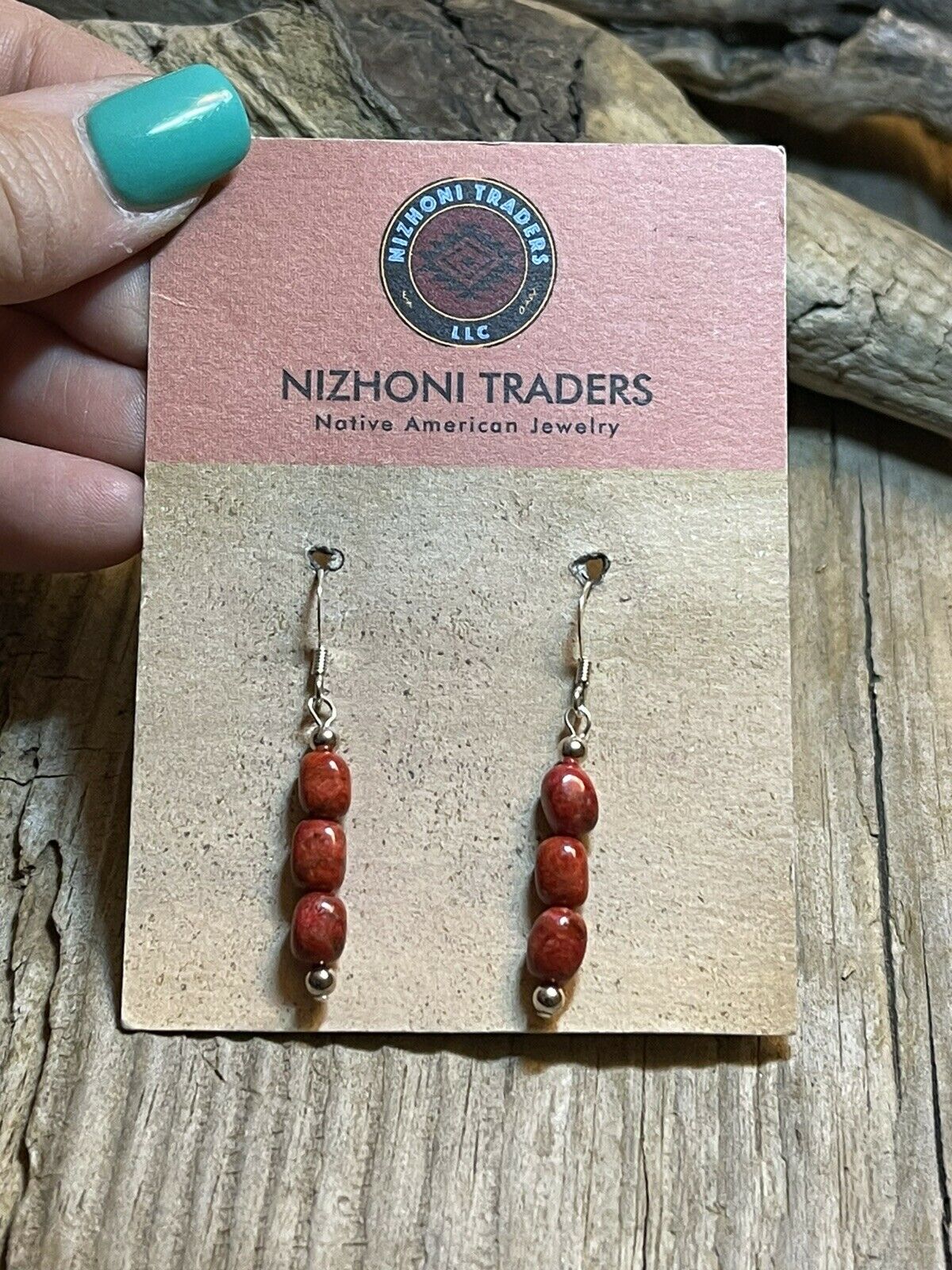 Handcrafted Sterling Silver 3 Stone Apple Coral Dangle Earrings