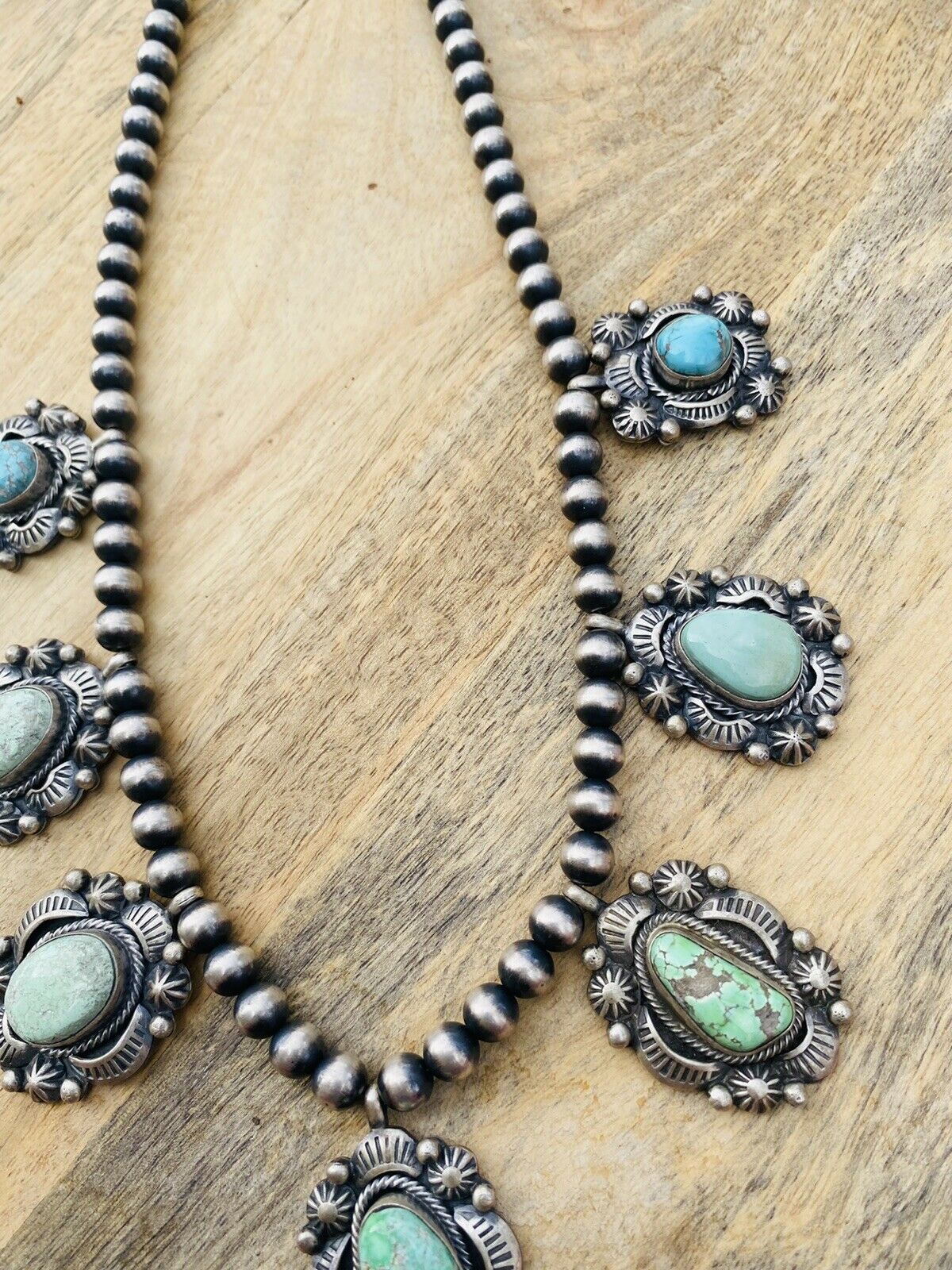 Handcrafted Carico Lake Turquoise & Sterling Silver Necklace Signed