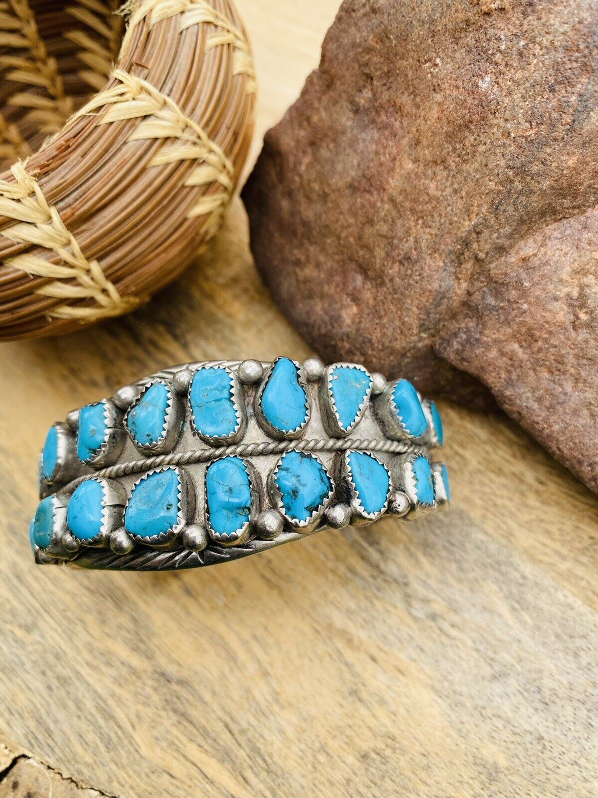 Navajo Vintage Turquoise & Sterling Silver Cuff Bracelet /