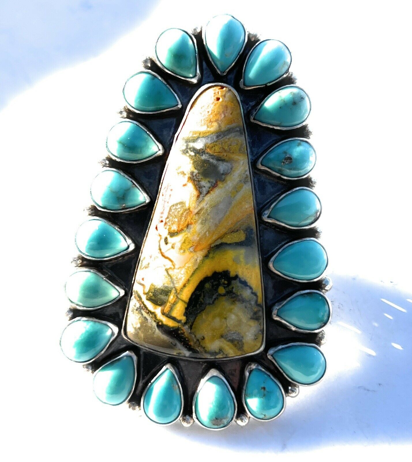 Handcrafted Sterling Silver Bumblebee and Turquoise Stone Ring Sz 8.5