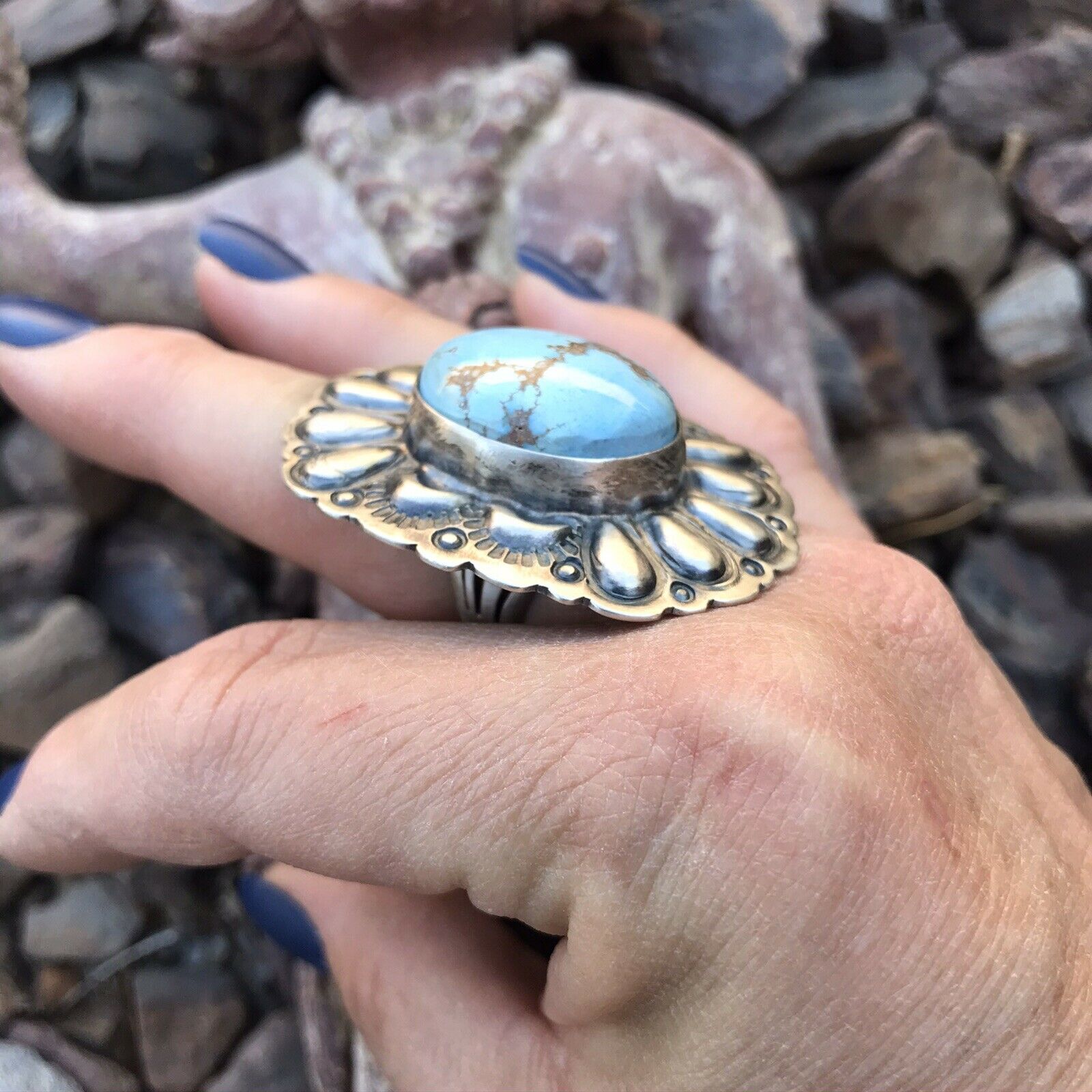 Handcrafted Golden Hills Turquoise & Sterling Silver Ring Sz 6