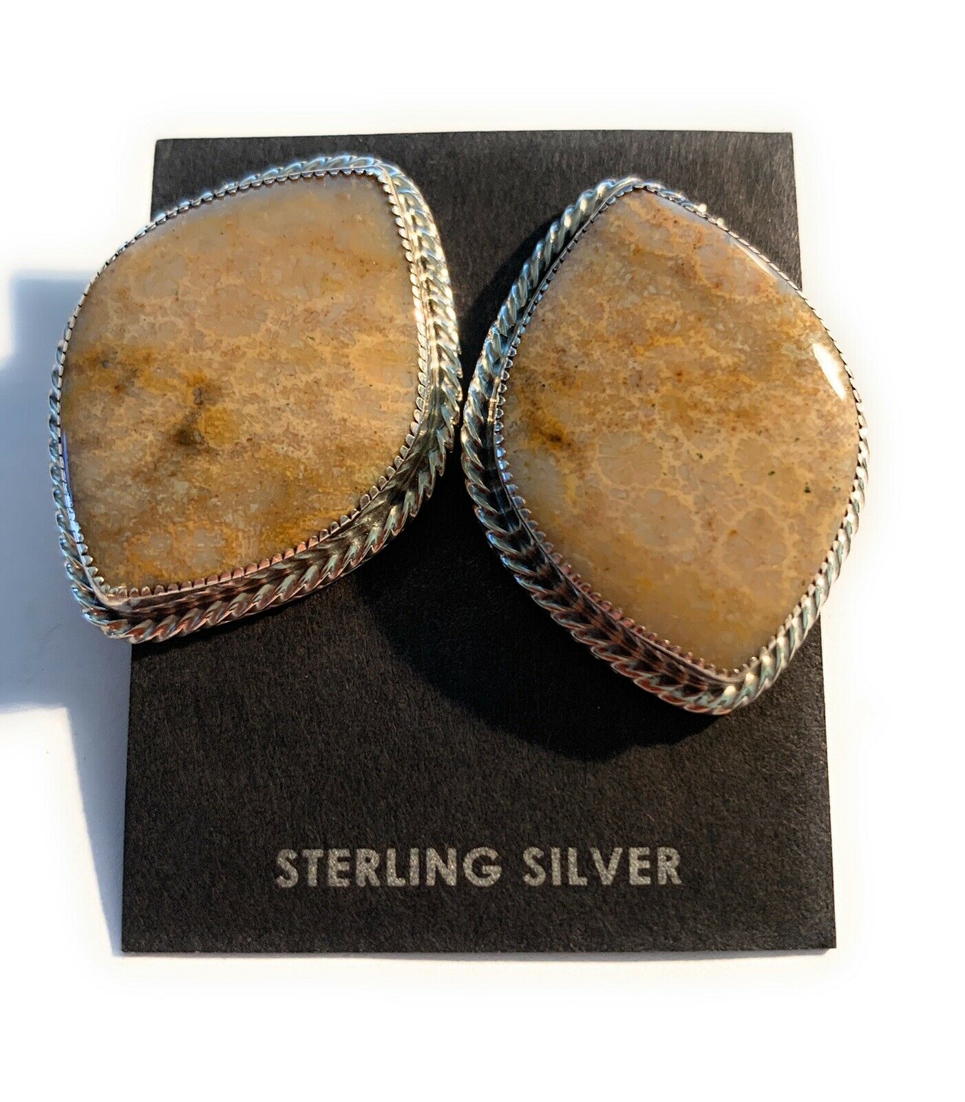 Handcrafted Fossilized Coral & Sterling Silver Diamonds Shaped Studs