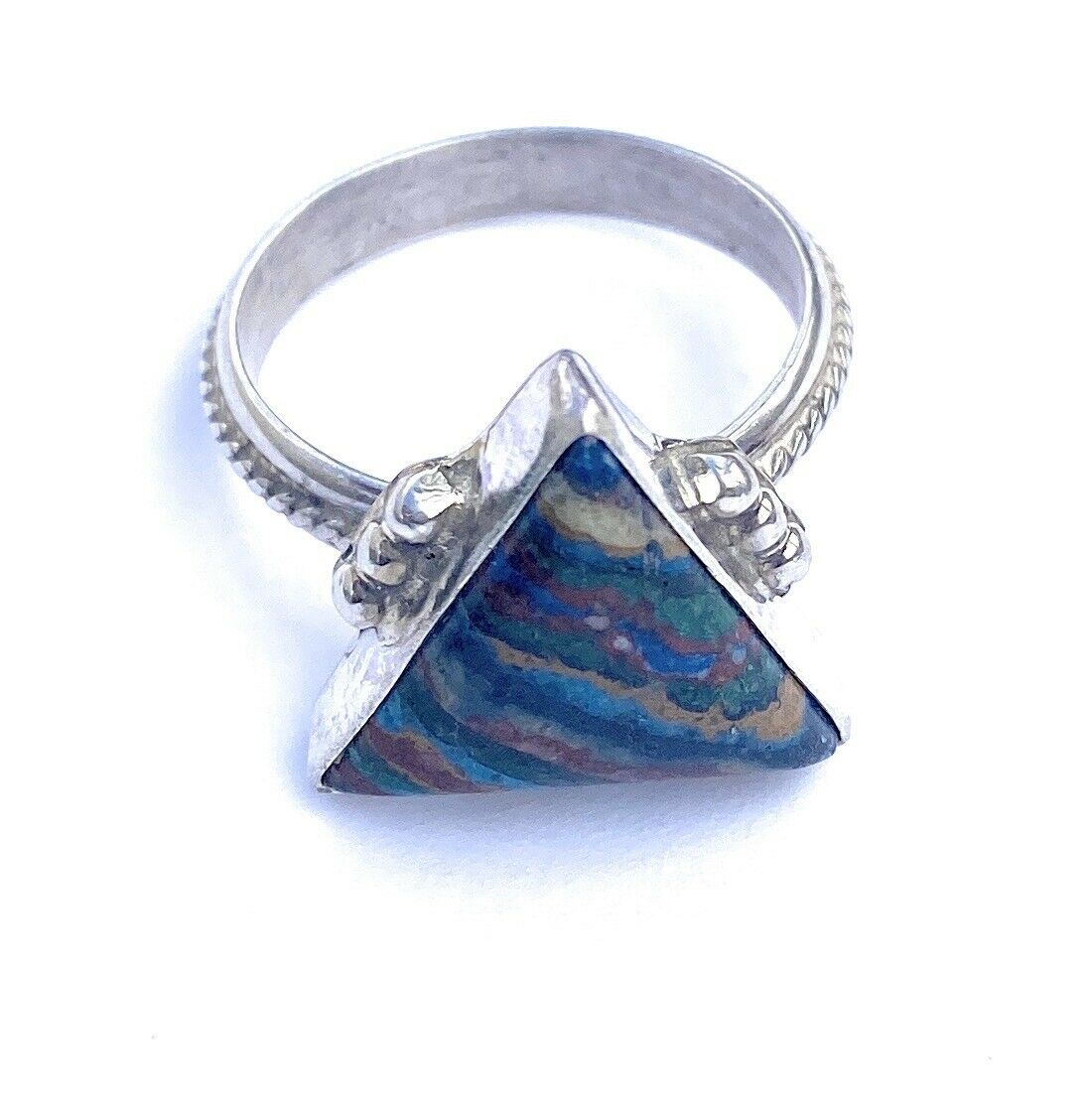 Handcrafted Sterling Silver & Rainbow Triangle Ring
