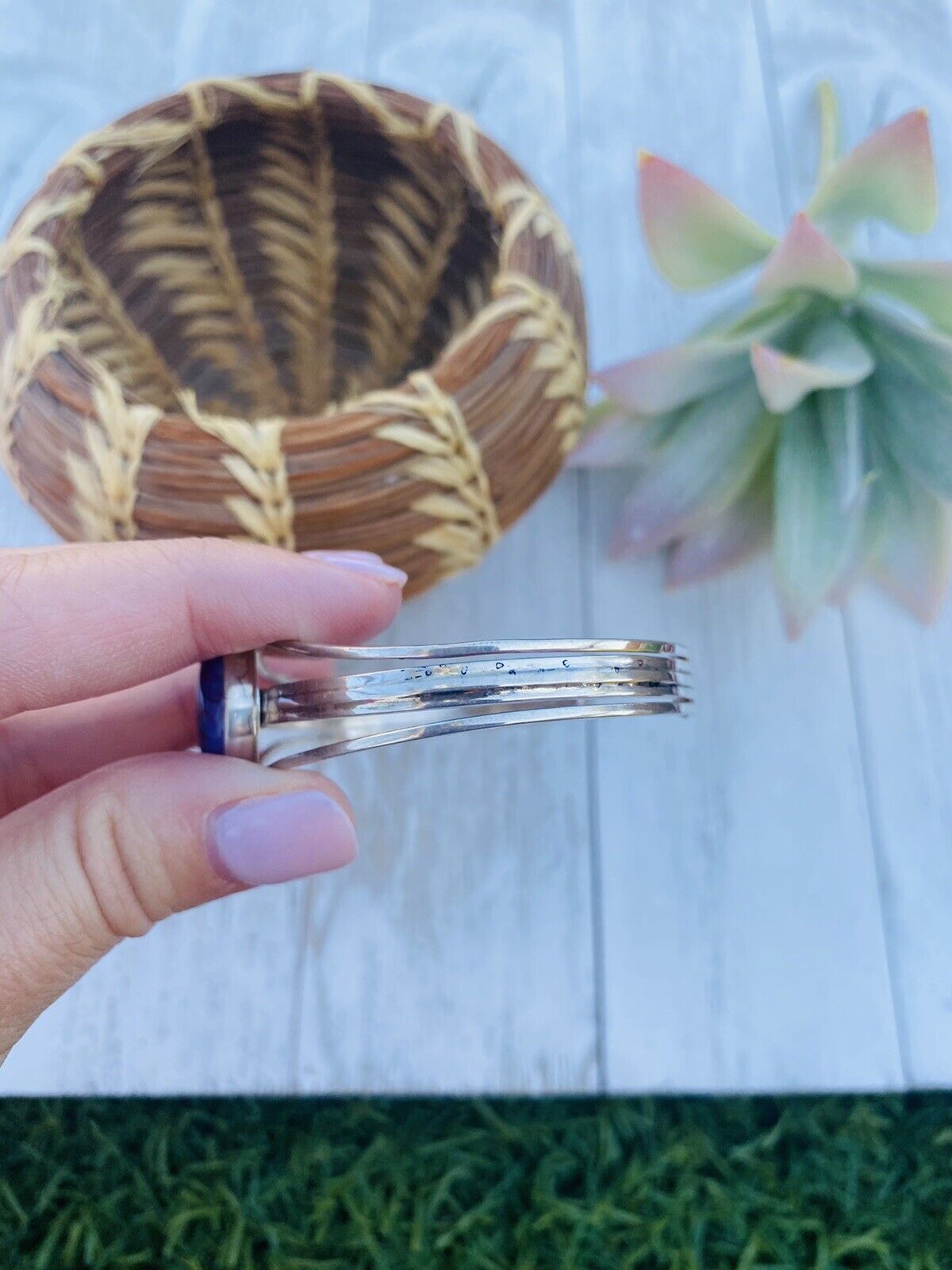 Handcrafted Purple Kingman Turquoise & Sterling Silver Cuff Bracelet Signed