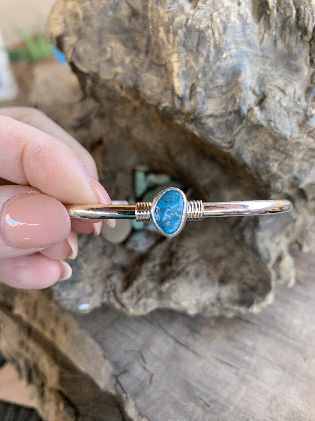 Handcrafted Kingman Turquoise & Sterling Silver Petite cuff Bracelet