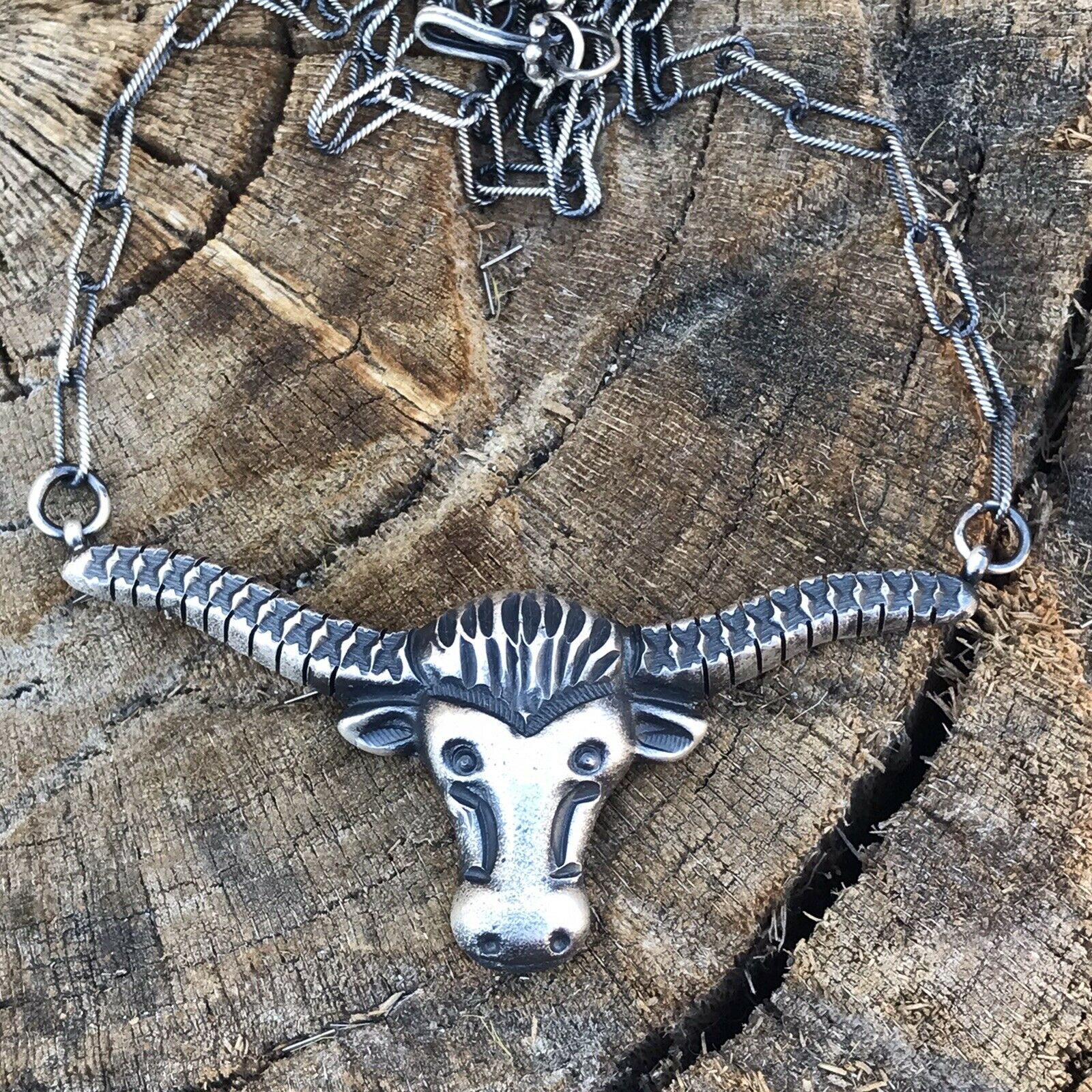 Handcrafted Sterling Silver Longhorn Statement Necklace By Artist Kevin Billah