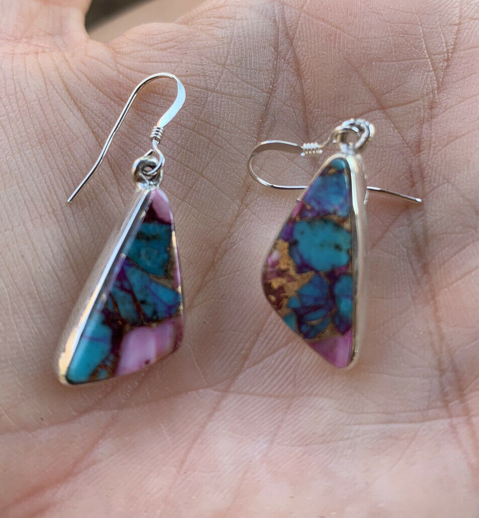 Handcrafted Pink Dream Mohave & Sterling Silver Geometric Dangle Earrings
