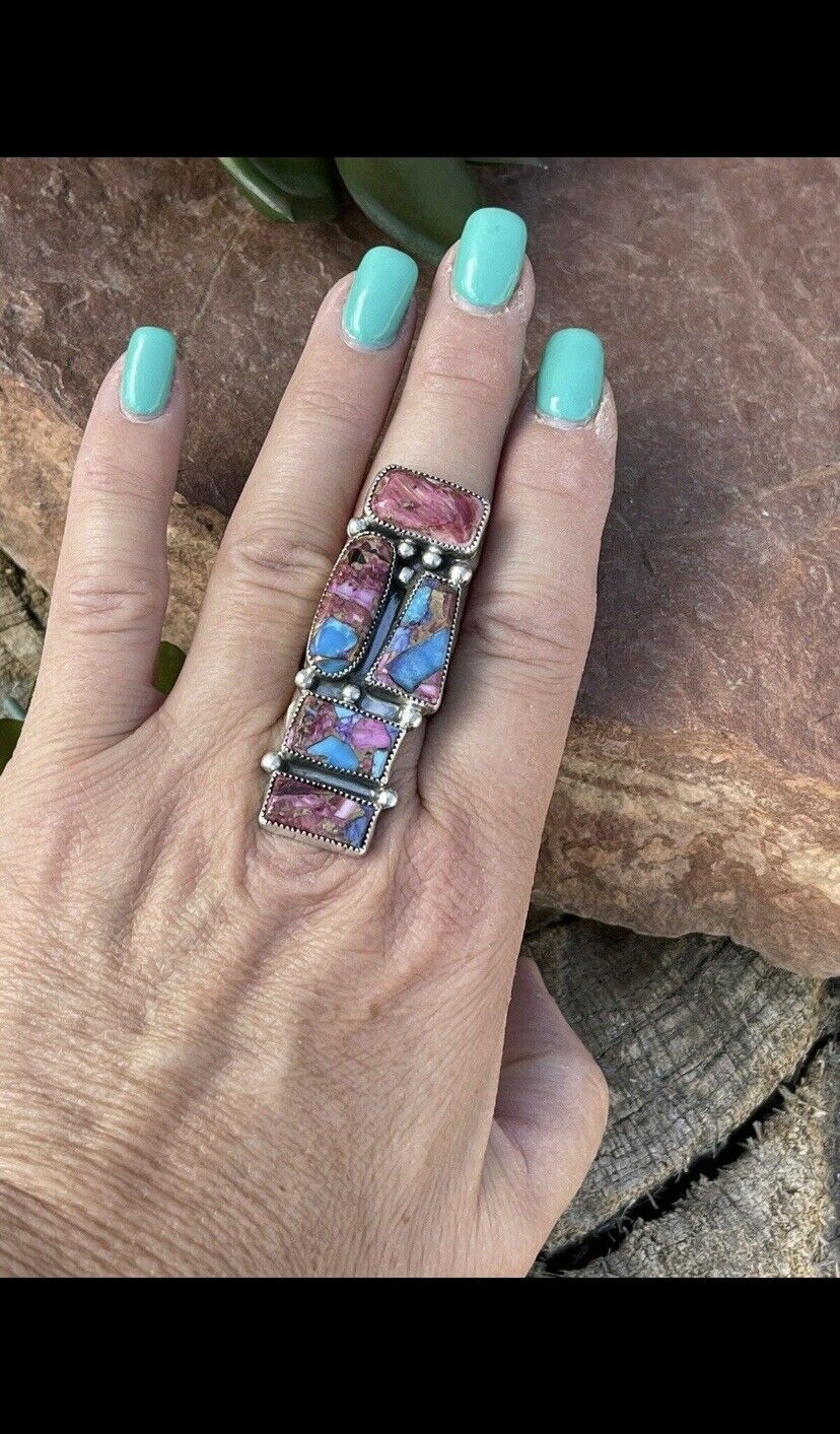 Handcrafted Pink Dream Mohave & Sterling Silver 5 Stone Ring
