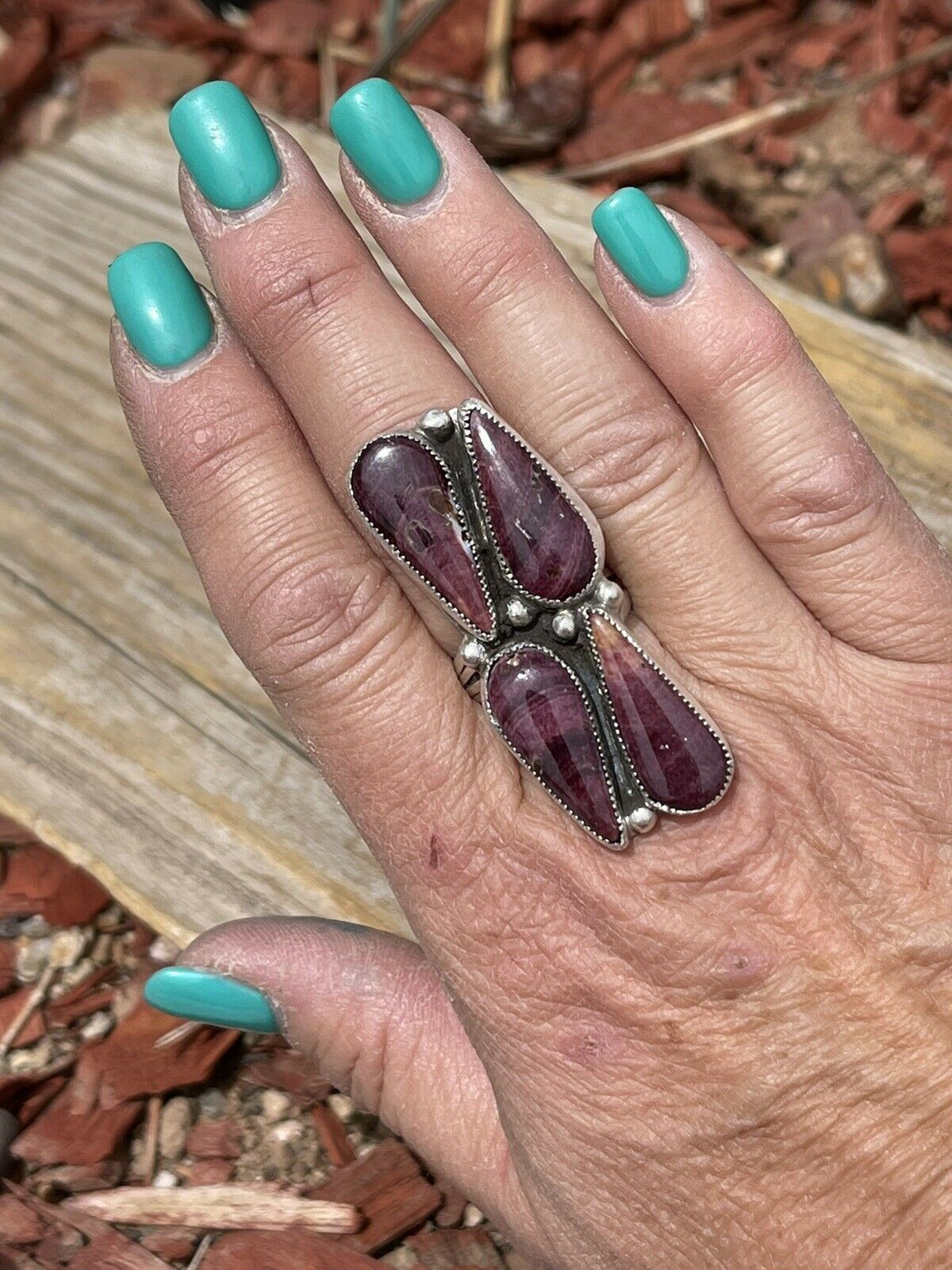 Handcrafted Purple Spiny & Sterling Silver Ring Size 6