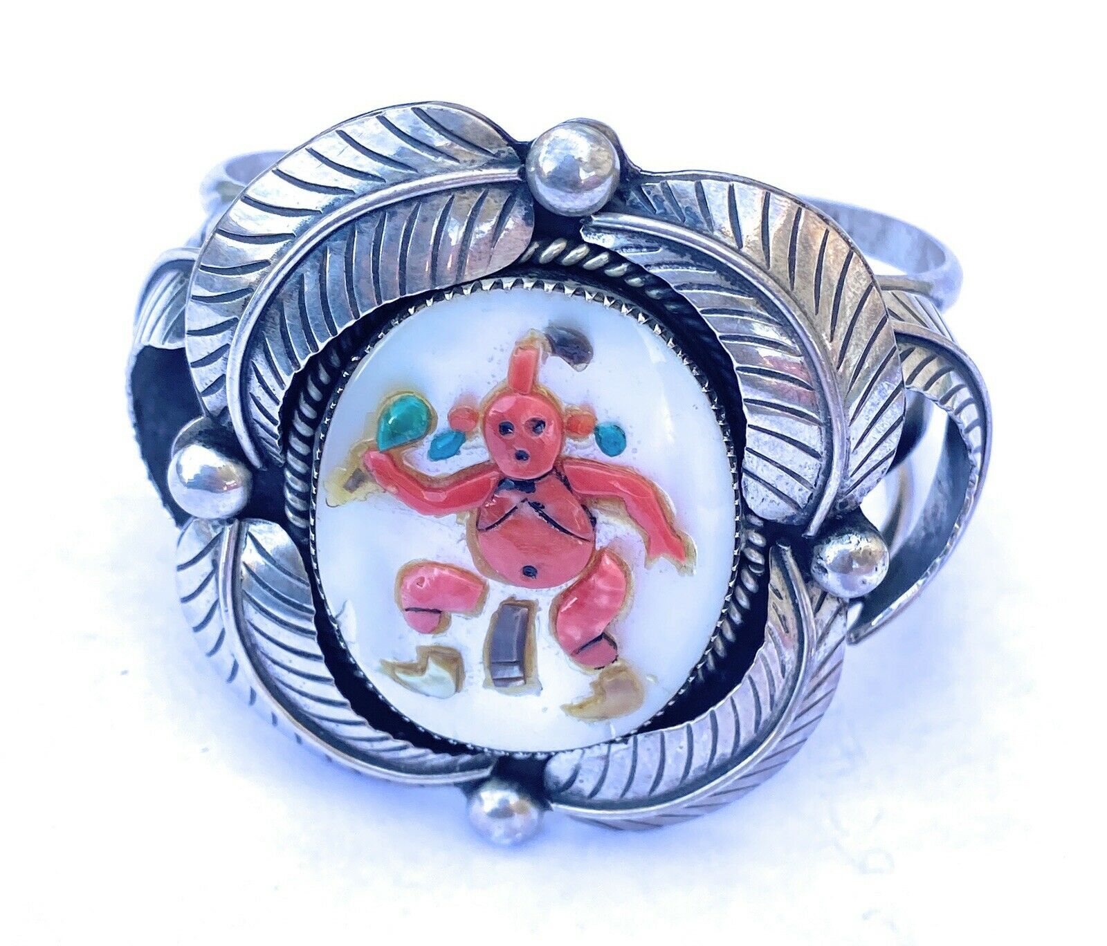 Vintage Zuni Multi Stone & Sterling Silver Inlay Mud Head Cuff Bracelet Signed /