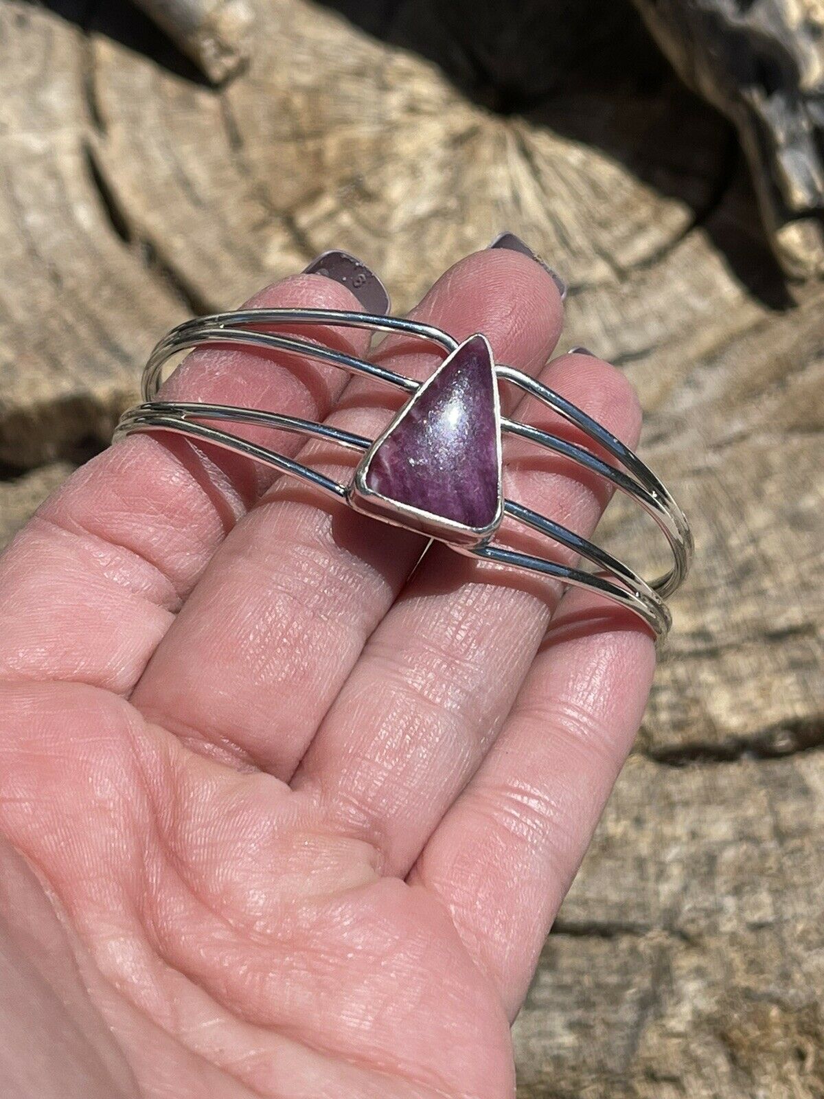 Handcrafted Purple Spiny Triangle Sterling Silver Cuff Bracelet /